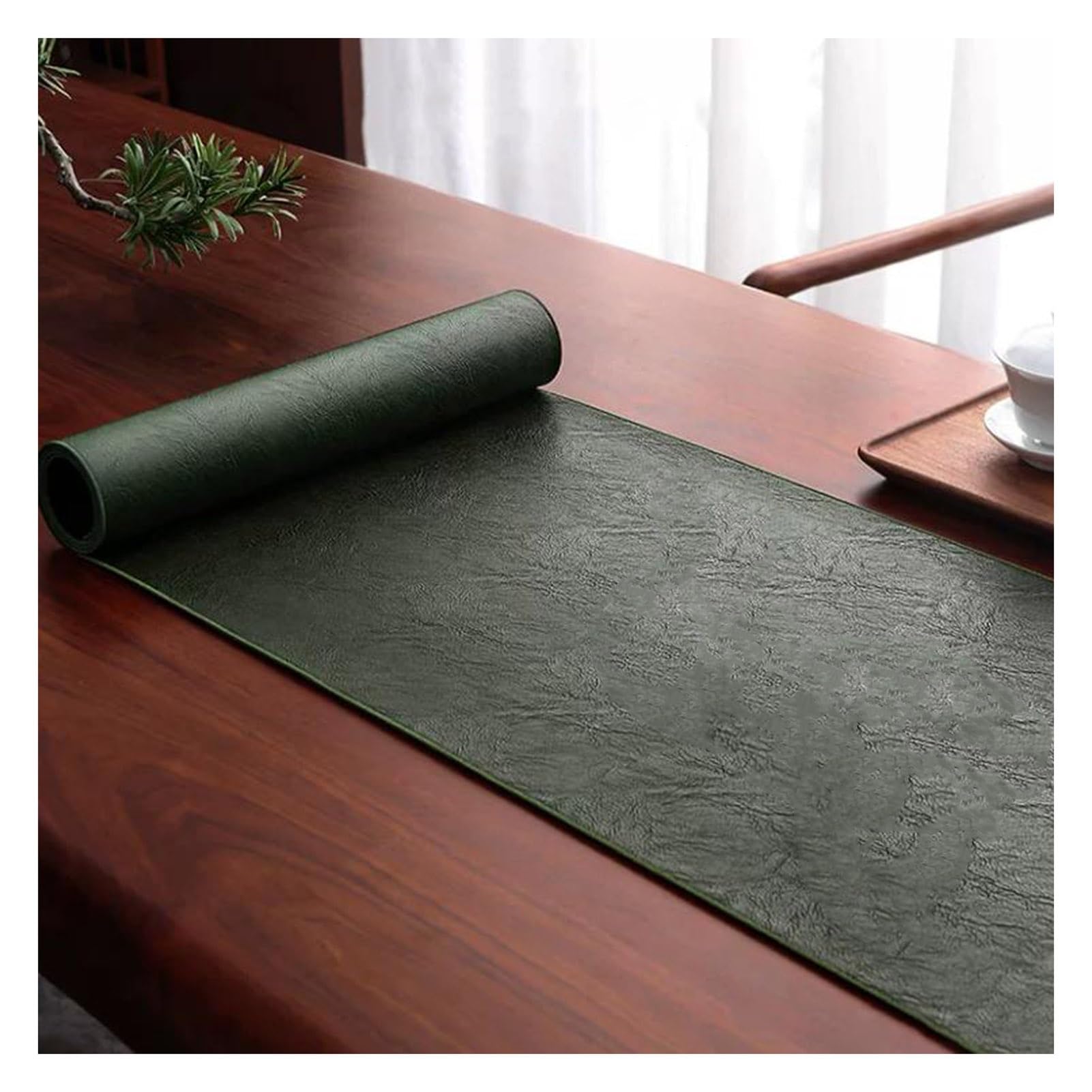 Camino de mesa de piel sintética, impermeable, decorativo, fácil de limpiar, mantel de té para sala de estar o mesita de noche, decoración del hogar