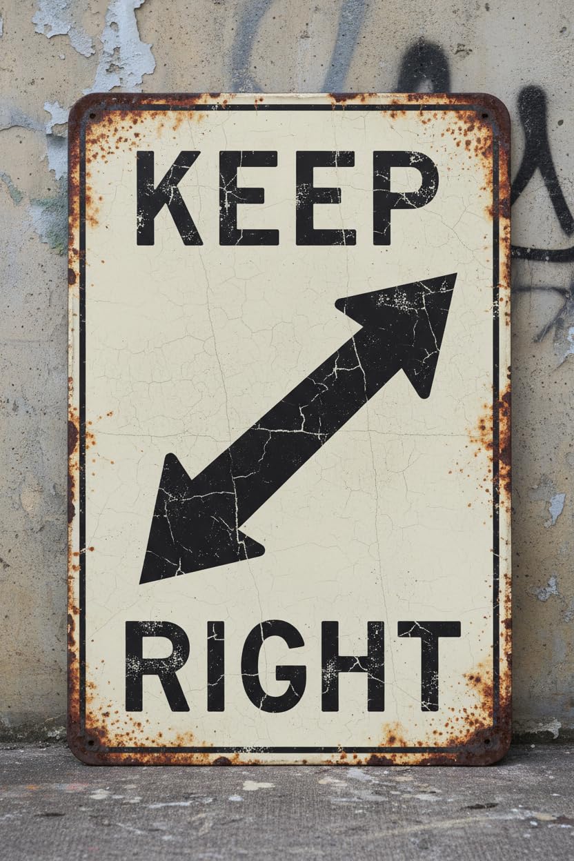 Wall Decor Keep Right - Diagonal Arrow - Traffic Sign Metal Sign 8x12Inch Clear Signage For S, Fences Vintage Signs Aluminum Plates Printed