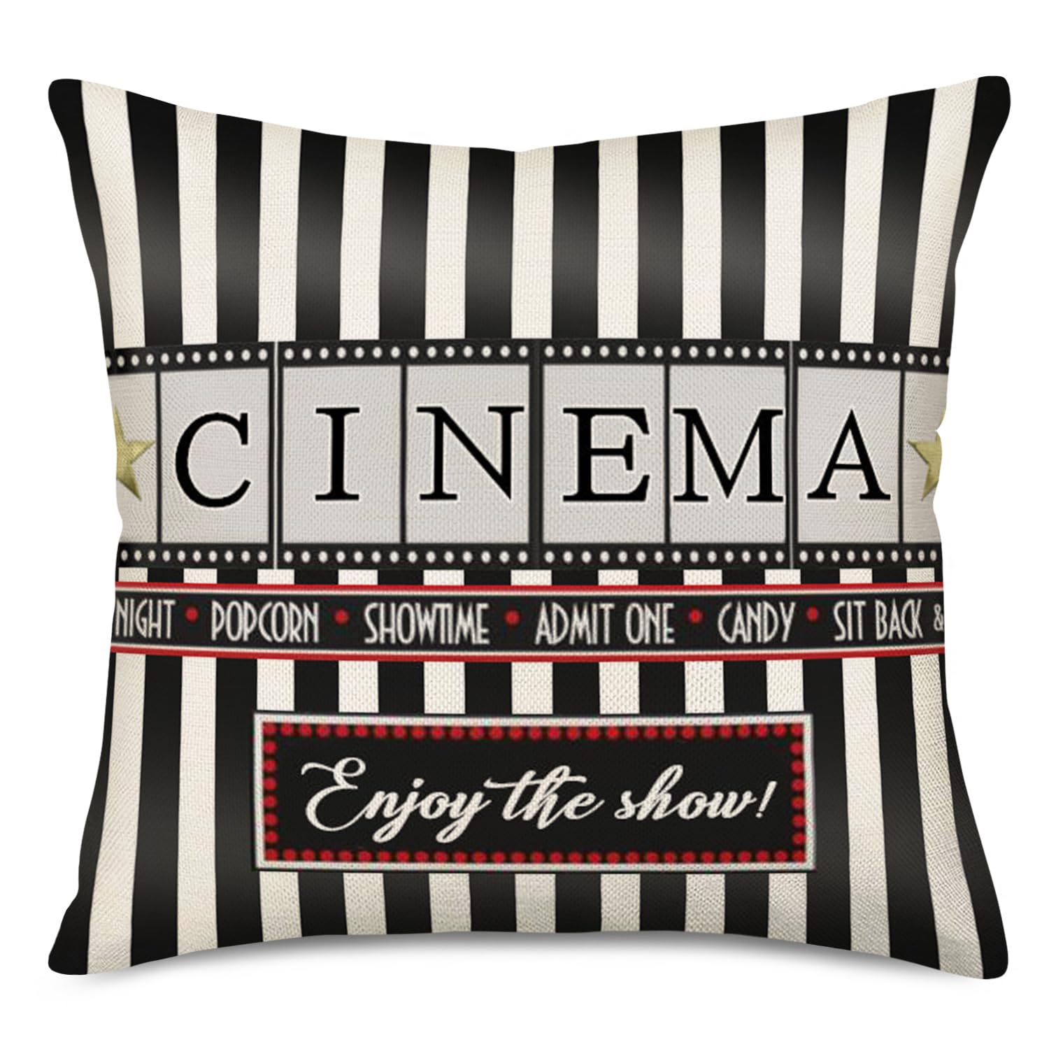 Movie Theater Throw Pillow Covers Vintage Cinema Design Cushion Cover with Old Fashioned Icons Home Cotton Linen Decorative Pillowcases 18 X 18 Inch (Movie12)