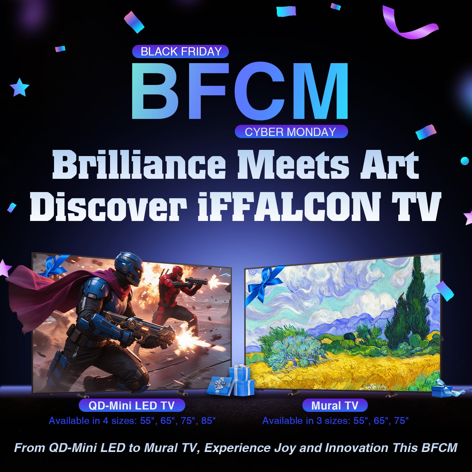 iFFALCON 75-Inch Class U85 Series QD-Mini LED 4K UHD Google Smart TV - QLED, HDR 1000 nits, 7000:1 Contrast, 144Hz Game Mode Pro, 288Hz DLG, Dolby Vision IQ, Dolby Atmos, Slim Unibody (75U85, 2025)