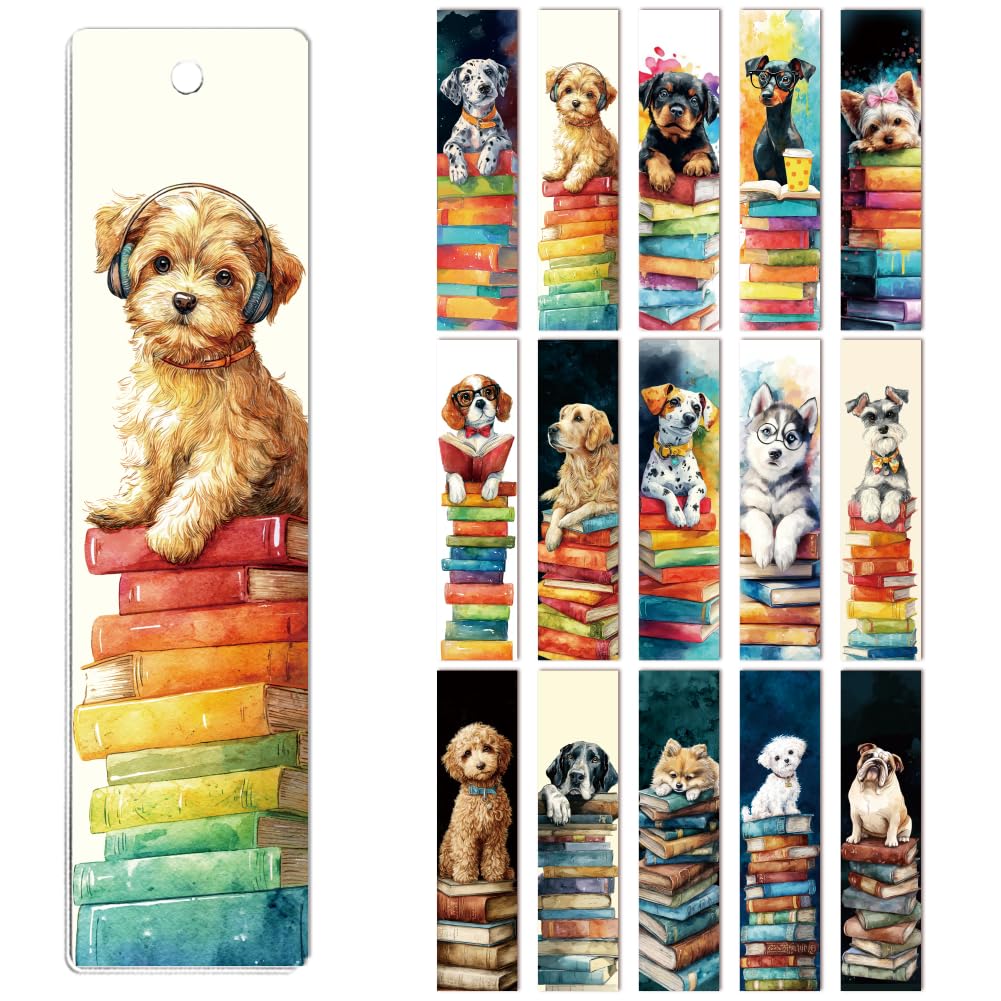 Peacoblue 30pcs UV DTF Bookmarks Wraps Transfer Stickers Dog and Stack of Books for Women Men Reading, Waterproof Bookmarkers Decal(No Blank Bookmarks) for Acrylic Plastic Metal Blank Bookmark