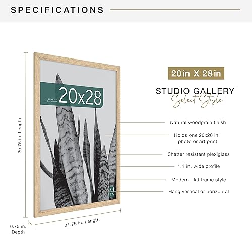 Miniatura 4 de MCS Studio Gallery Marco para Póster 20x28 Madera Diseñada con Veta de Madera Natural, Colgado de Pared Vertical y Horizontal Marco Grande para