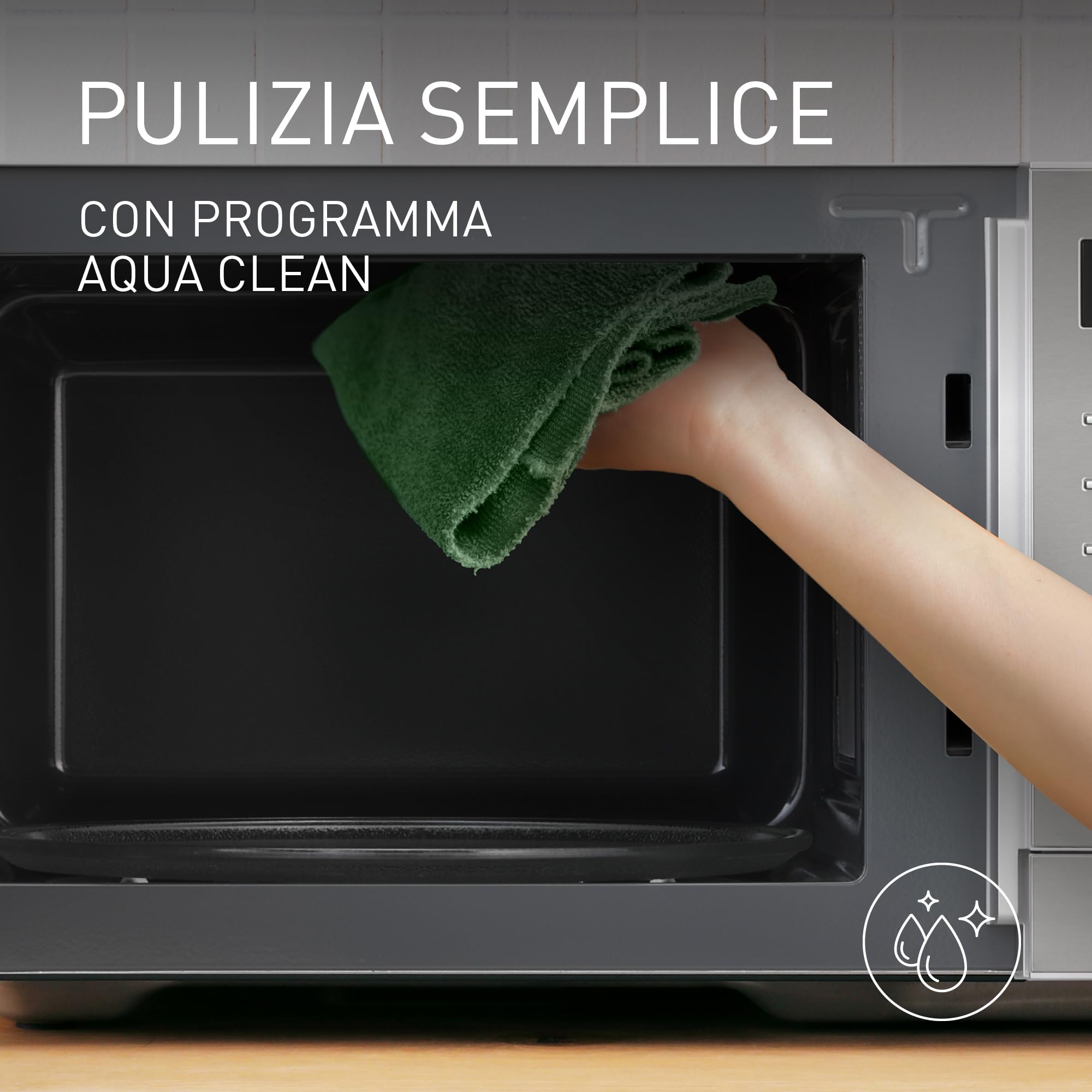 Panasonic NN-GD39QSEPG Forno a Microonde 29L con Grill e Teglia Steam+, 1000W, Auto Defrost, Cottura Combinata, Timer, Argento e Acciaio Inox