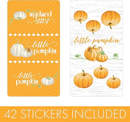 Miniatura 3 de Mini envolturas de barra de chocolate para baby shower de calabaza naranja, revelación de género del bebé de otoño, 45 calcomanías