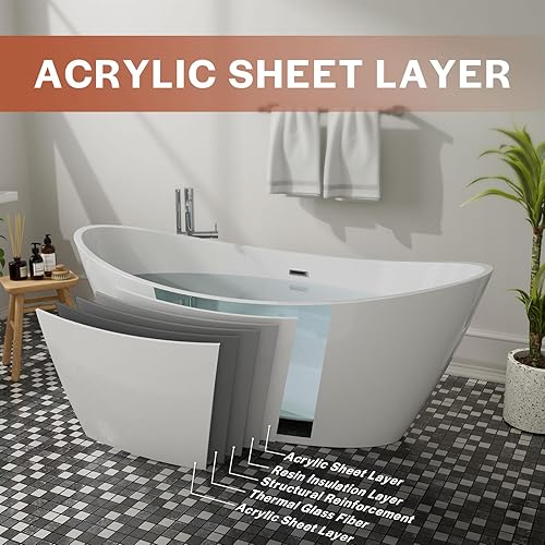 Miniatura 5 de Bañera independiente de acrílico que empapan las bañeras modernas del soporte del balneario en blanco 67 pulgadas