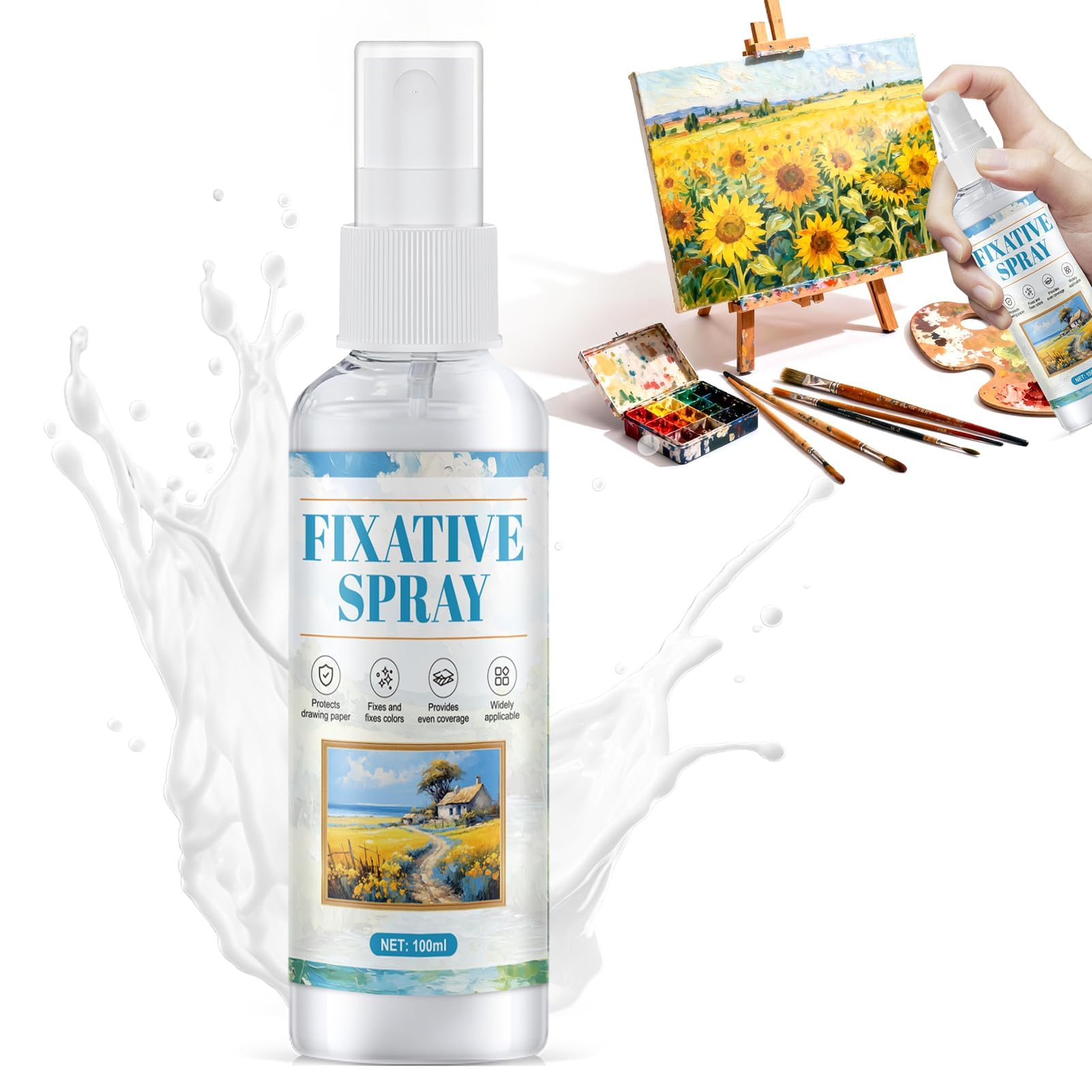 NoxGule Pastel Fixative Spray, Fixative Spray for Art, Acrylic Paint Sealer, for Pencil, Charcoal and Pastel Drawings, Quick-Setting and Color-Fixing, 100ml (Upgraded Version)