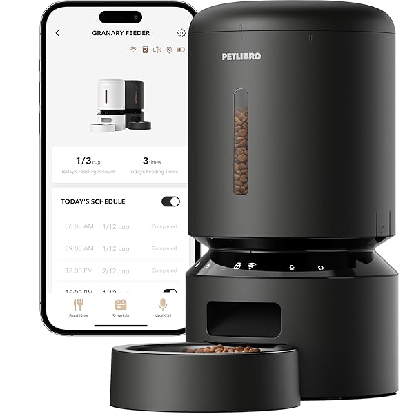 PETLIBRO Automatic Cat Feeder, 5G WiFi Automatic Dog Food Dispenser with Freshness Preservation, 5L Timed Pet Feeder with Low Food Sensor, Up to 10 Meals Per Day, Granary Black