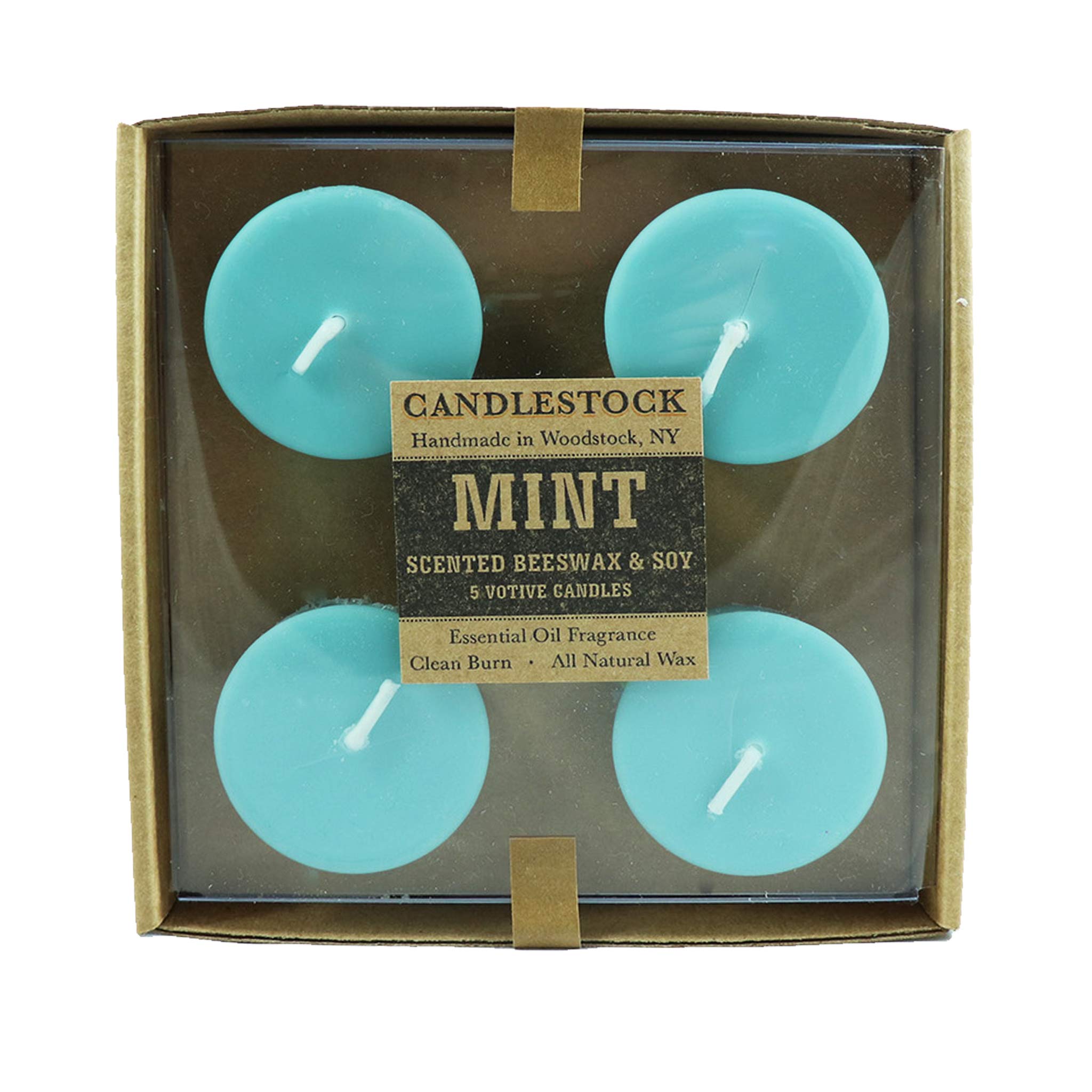Candlestock Handmade Pure Beeswax and Soy Wax Essential Oil Scented Votive Candle - 5 Pack All Natural Scented Votive Candles - Mint (Blue)