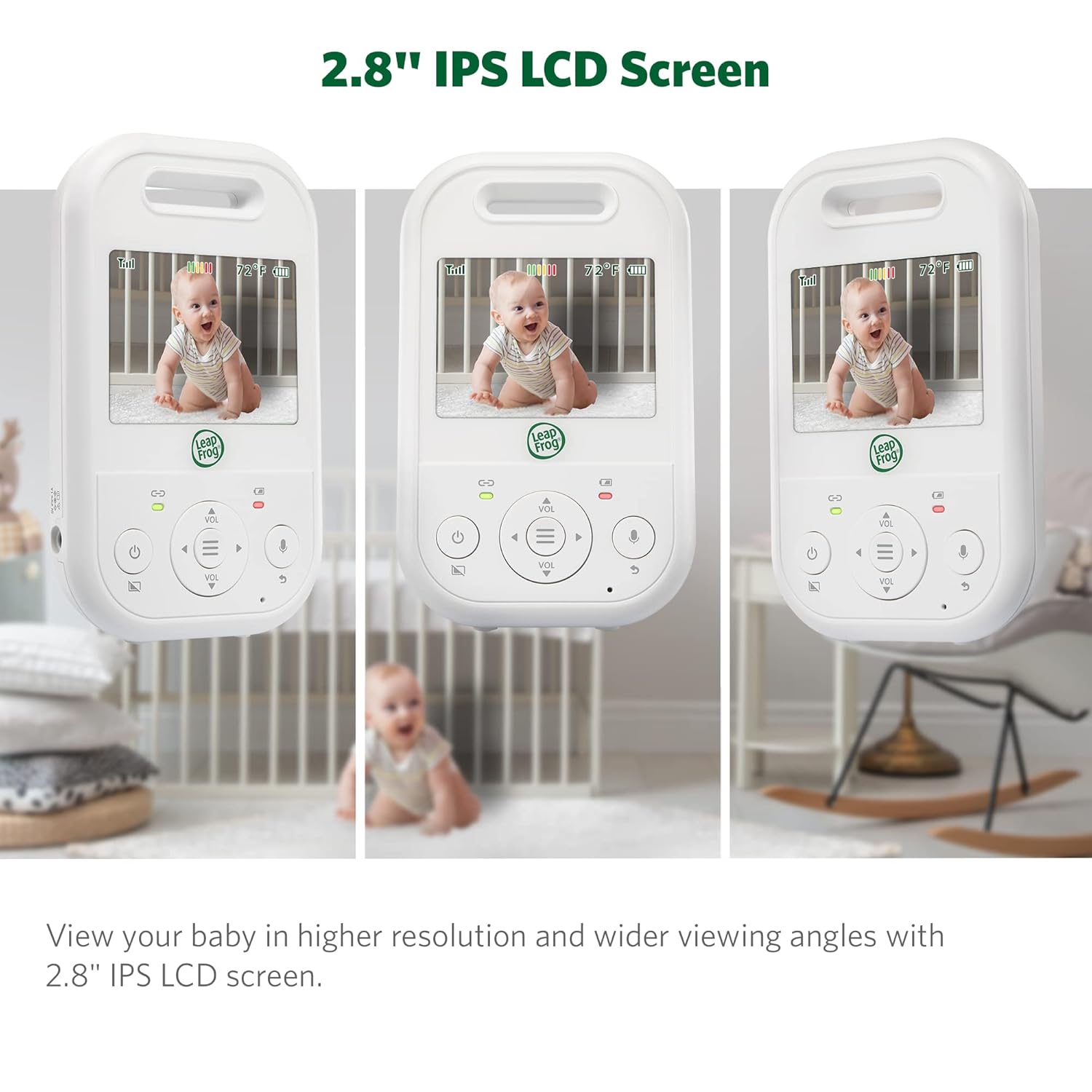 LeapFrog LF2513 Baby Monitor, 2.8" IPS LCD Screen, Pan-Tilt-Zoom, 1000ft Range, Night Vision, Soothing Lullabies, Night Light, 2-Way Audio,Temperature Sensor, Secure Transmission No WiFi