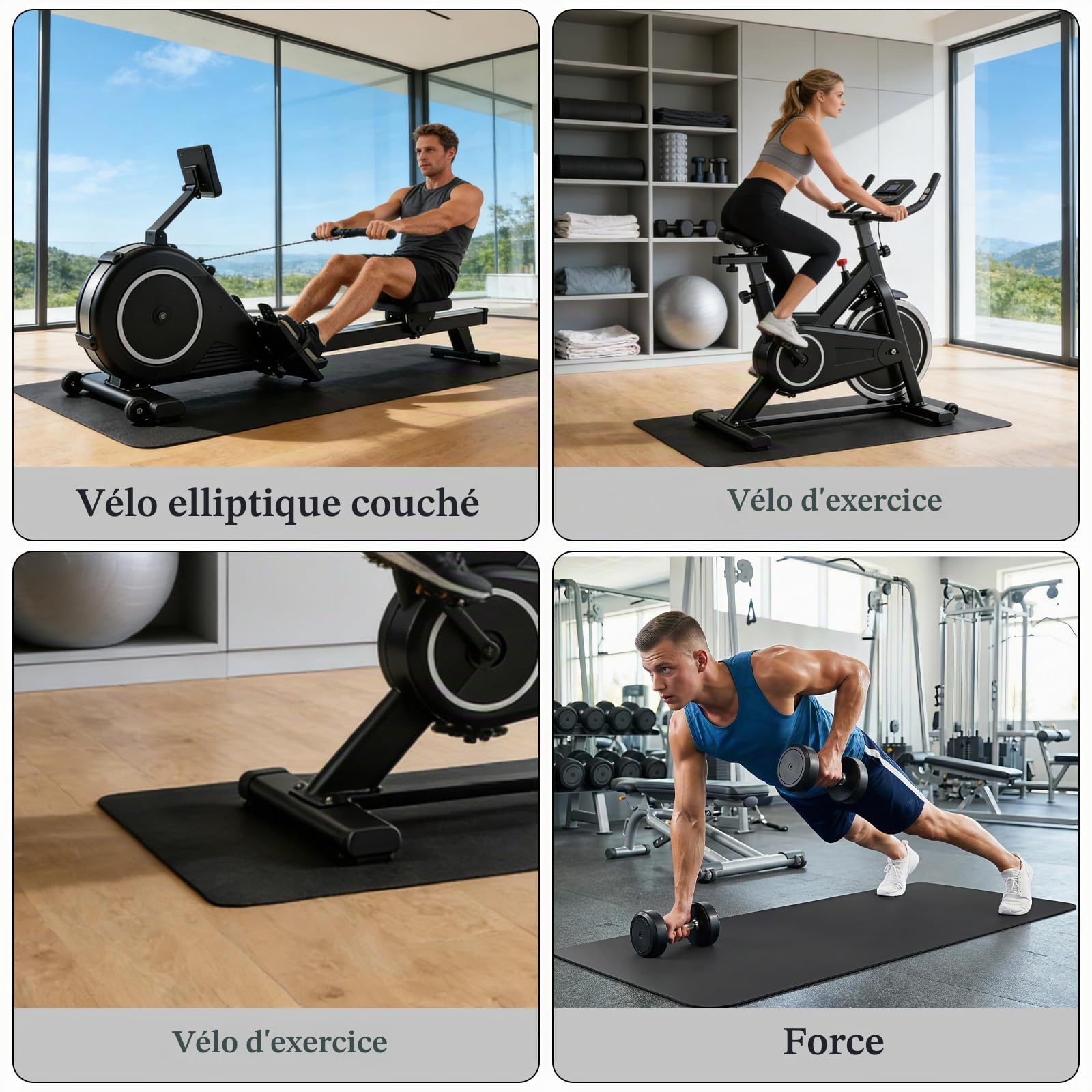 6mm Tapis de Protection de équipement de Fitness,Tapis Home Trainer,pour vélos d'exercice,protection de sol en PVC haute densité,pour de Course,Vélo,Elliptique