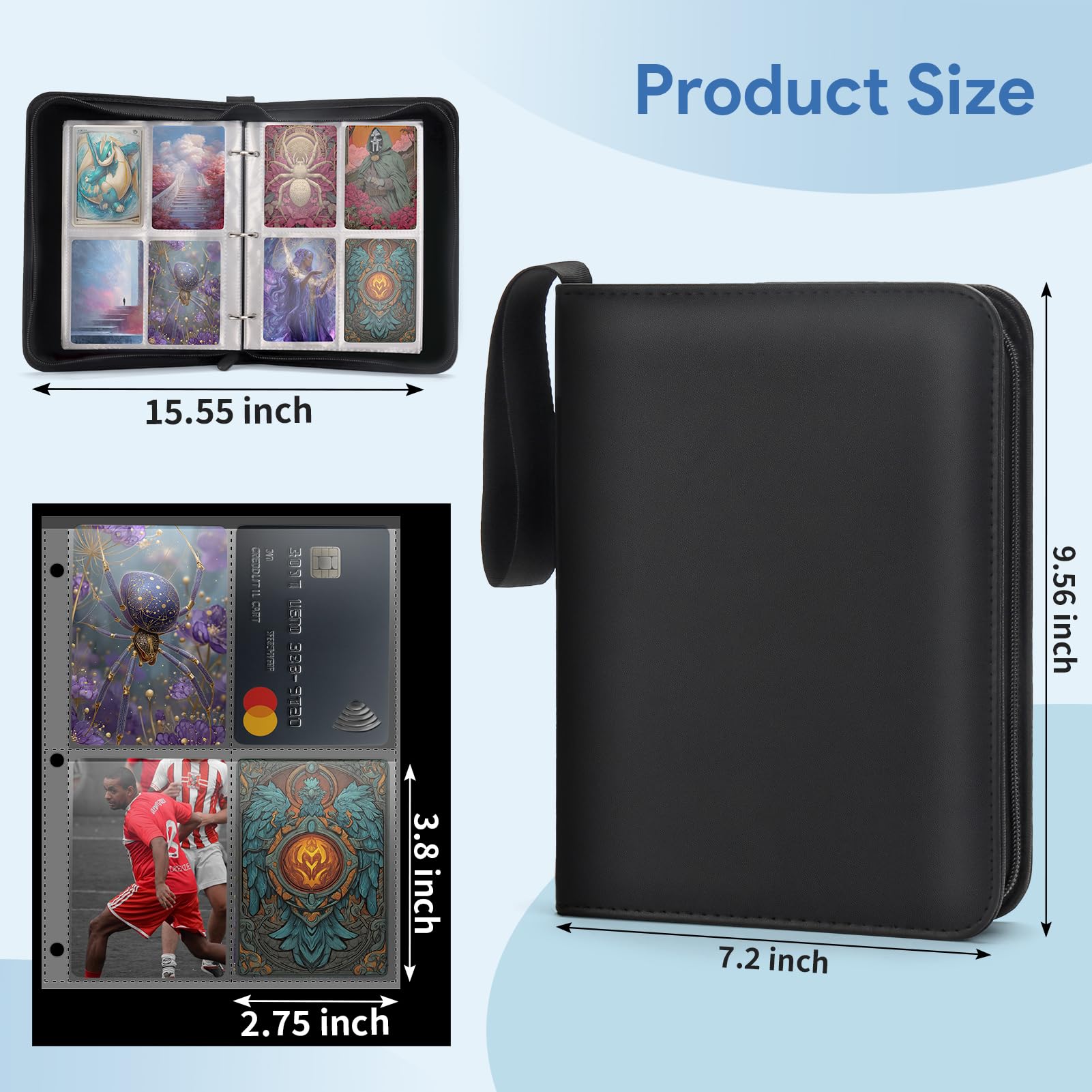 Hanqing Trading Card Binder, 4 Pocket Trading Card Album, Double-Sided Card Collection Folder with 400 Side Pockets - Image 2