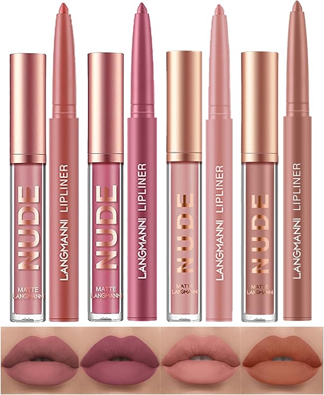 4pcs Matte Lipstick with Lipliners Durable Makeup Set,Long-Lasting Non-Stick Cup Not Fade Waterproof Pigmented Velvet Lipgloss Kit Beauty Cosmetics Makeup Gift for Girls(#1+2+8+11)