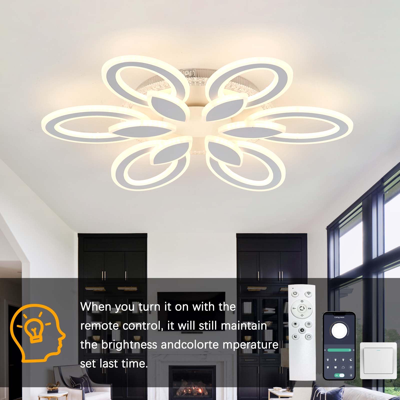 Dimmerabile per Lampadario Soggiorno con Telecomando APP, Plafoniera LED Soffitto RGB con Altoparlanti,Nuovo Modello Lampa ad Alto CRI con Memoria,per Camere da Letto e Studi-White||APP