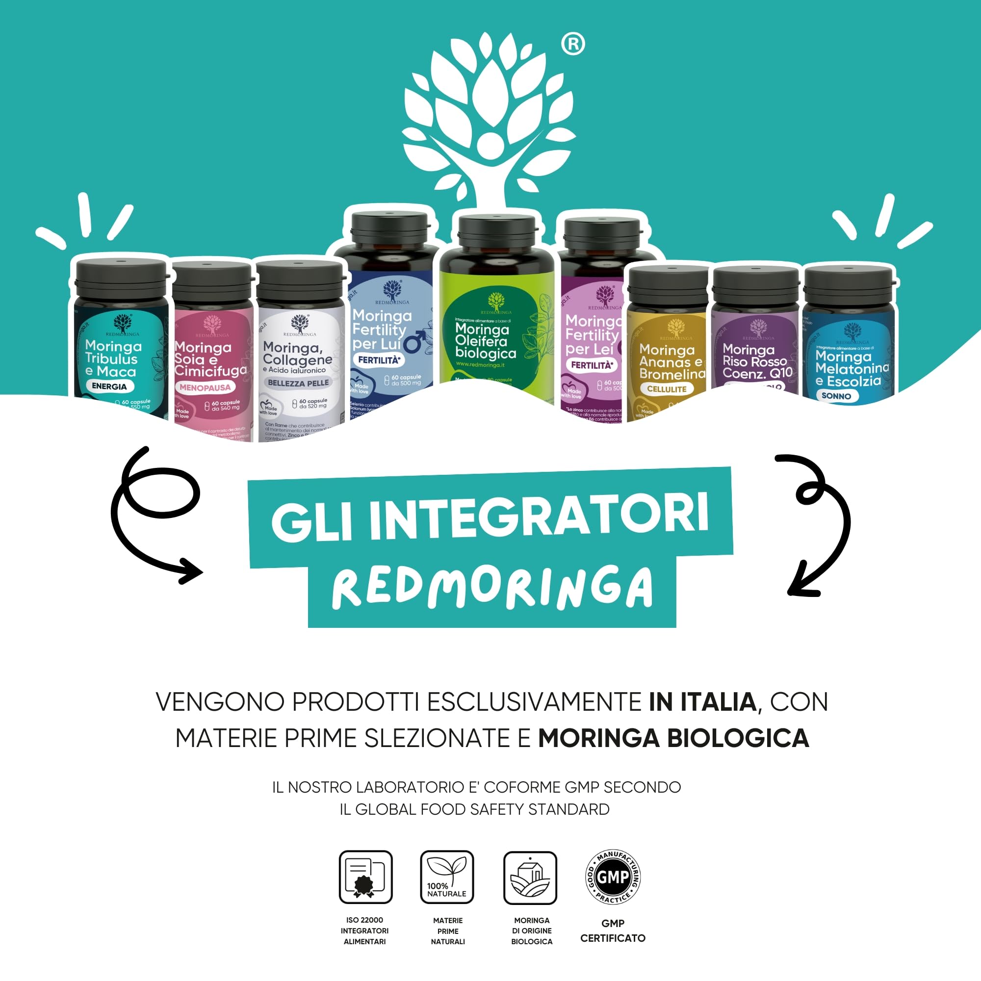Tribulus Terrestris 90% Saponine Steroidee Maca Fieno Greco | Integratore Energia Booster Moringa BIO | Sostegno Massa Muscolare | Tribulus Alto Dosaggio | 100% Naturale | RedMoringa® (60 Capsule)