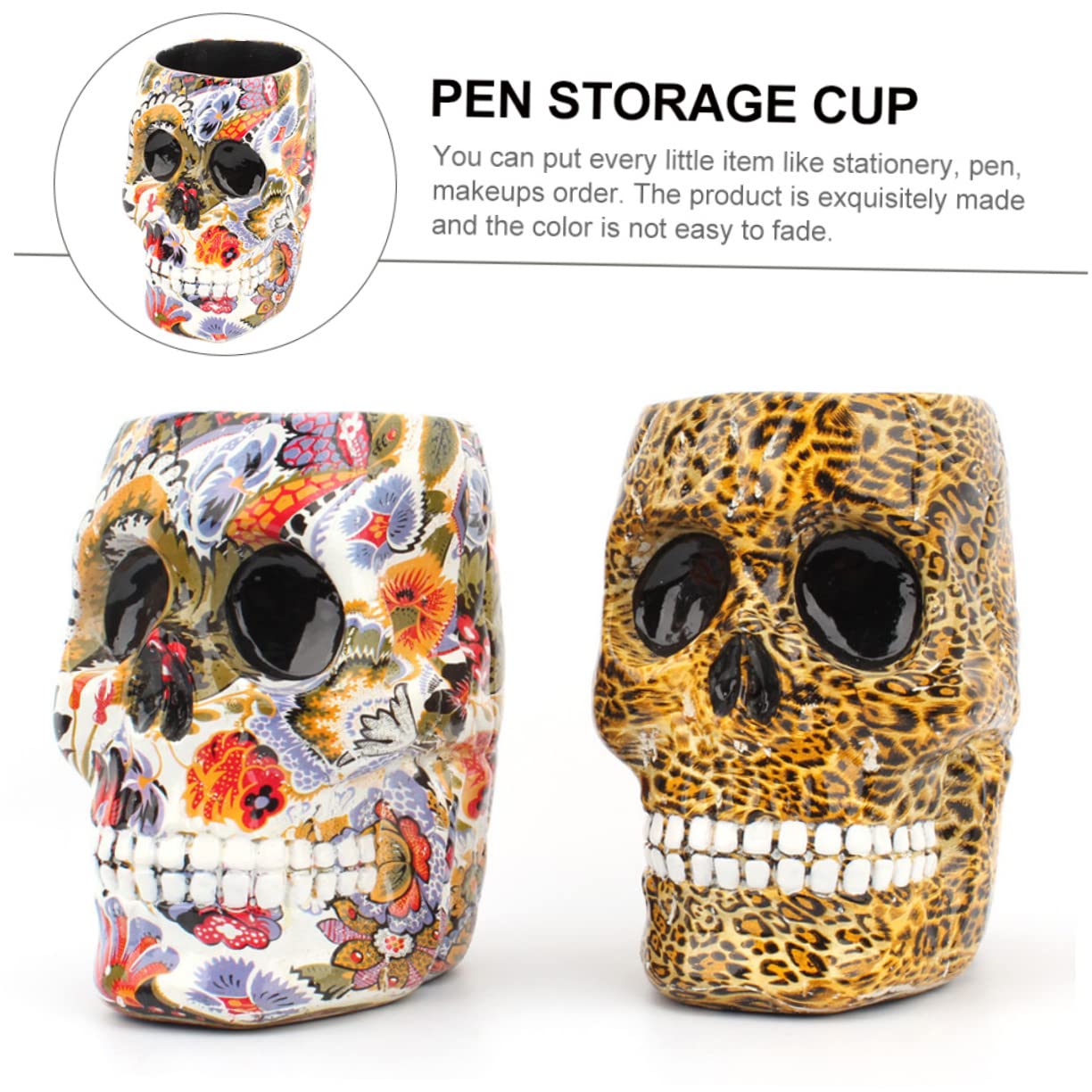 EXCEART Organizador de Escritorio para Bolígrafos de Resina, Calavera