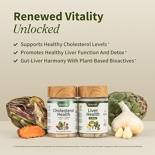 Miniatura 6 de Snap Supplements Paquete de suplementos para la salud del hígado y desintoxicación y salud del colesterol, apoya la salud del corazón, hígado,