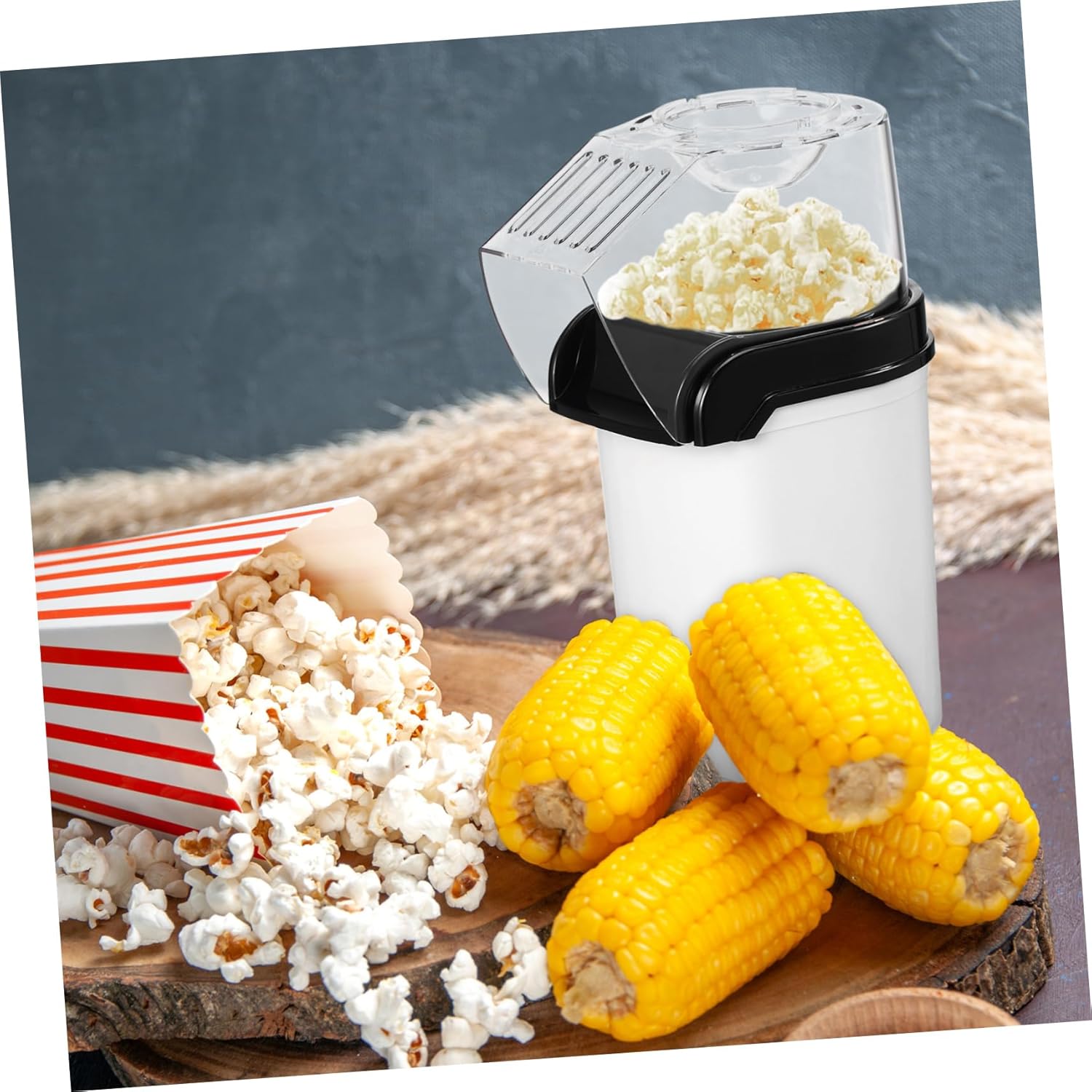 Electric Hot Air Popcorn Maker Compact Design with Measuring Cup Lid for Home Use Popcorn Machine for Quick Snacks for Movie Nights and Kitchen Spaces