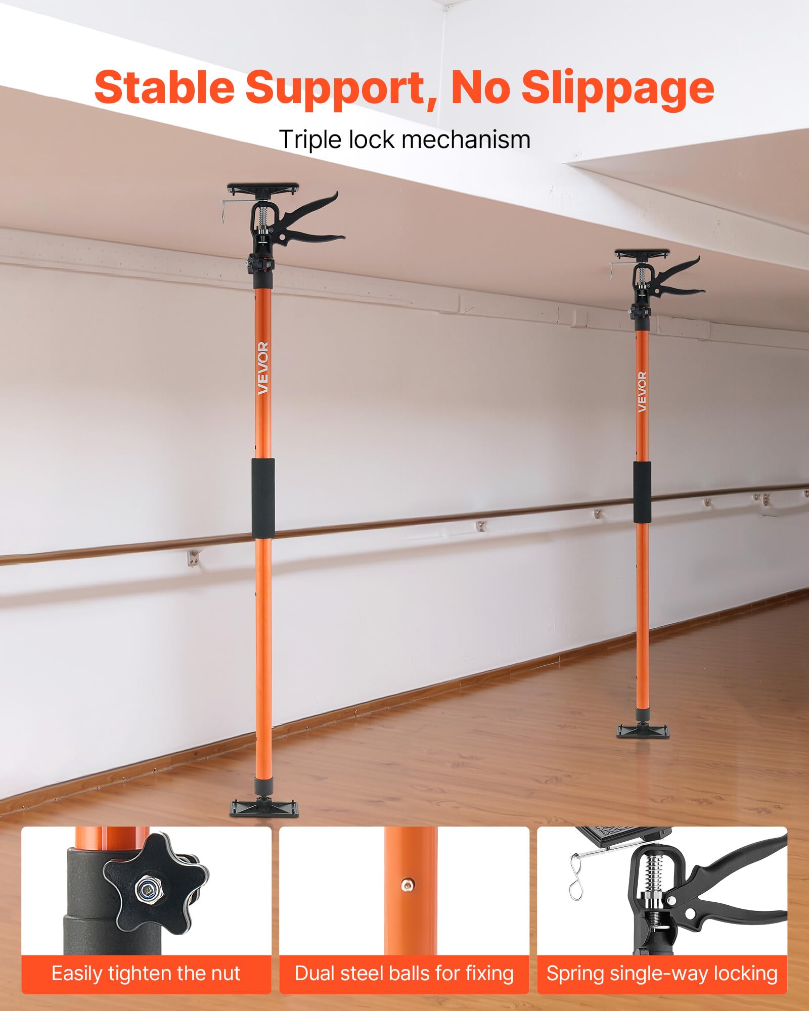 VEVOR Asta Supporto per Martinetto Installazione Armadietti, Confezione da 8, Asta di Supporto Telescopica Acciaio da 116-290 cm, Regolabile a 3 Capacità max. 70 kg per Sollevamento di Cartongesso