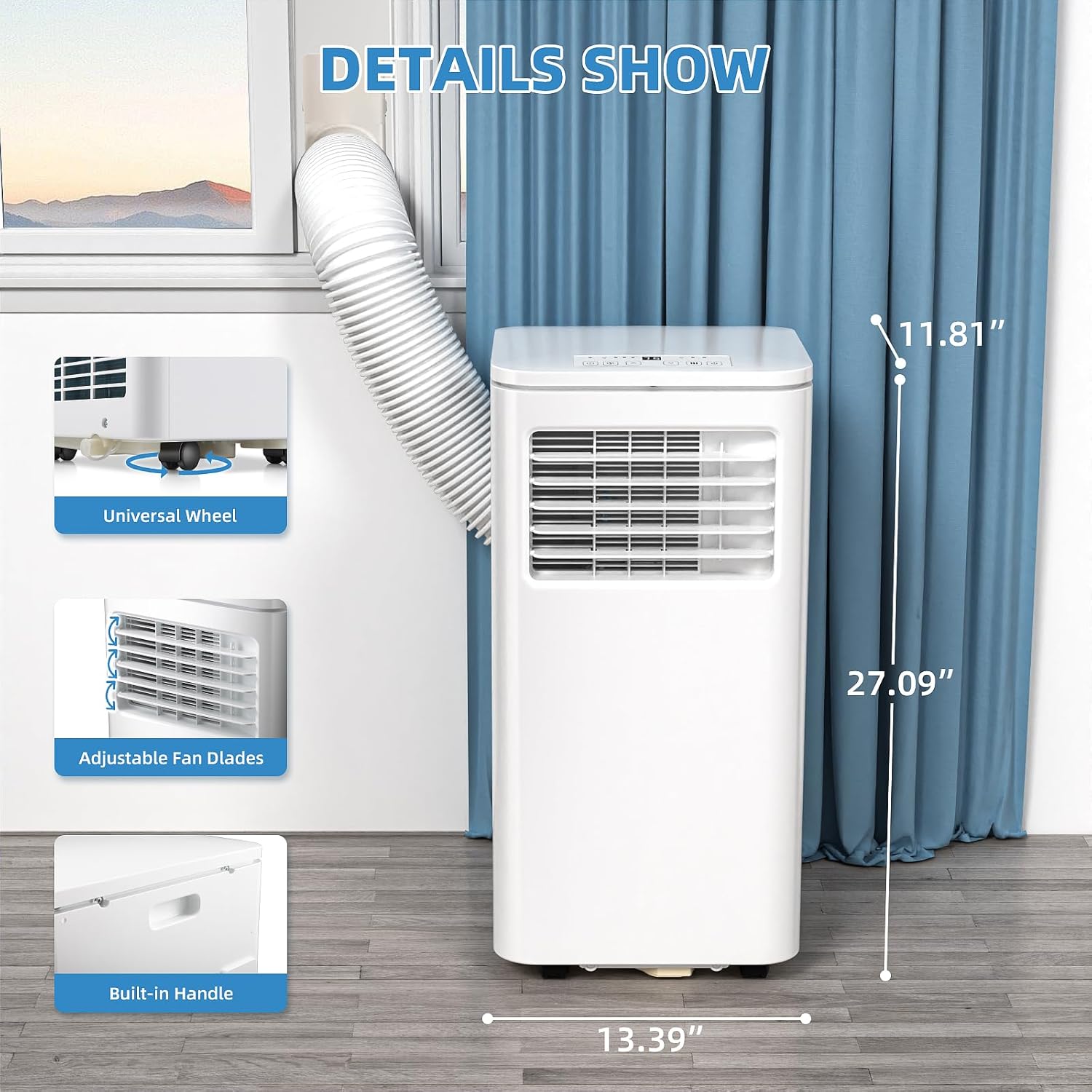 8000 BTU Portable Air Conditioners for Room up to 350 Sq. Ft,4-IN-1 Portable ac Unit with Fan Function/Dehumidifier/Remote Control/Sleep Mode, 24H Timer