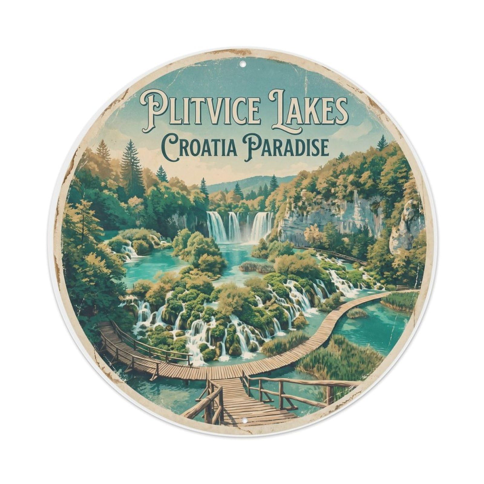 Vintage Travel Plitvice Lakes Croatia Metal Tin Sign