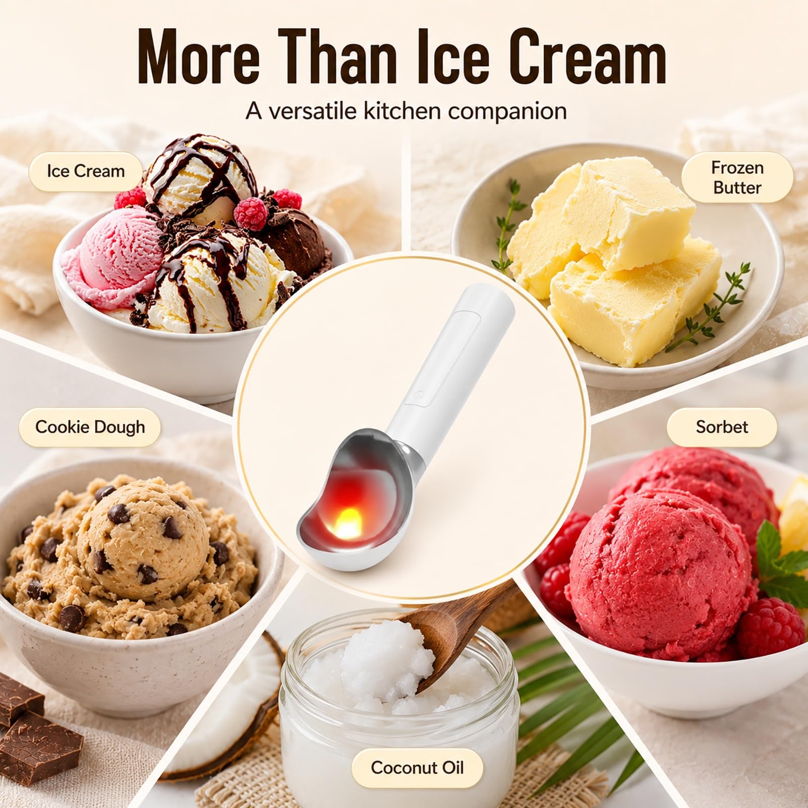 Cuillère à Glace Chauffante Rechargeable, Cuillère Électrique for Glace
