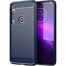 TTJ TPU Cover for Motorola One Macro, Flexible Carbon Fiber Slim fit Soft Shell Cute Back Case Bumper Rubber Protective Case for Motorola One Macro 6,2" - Blue