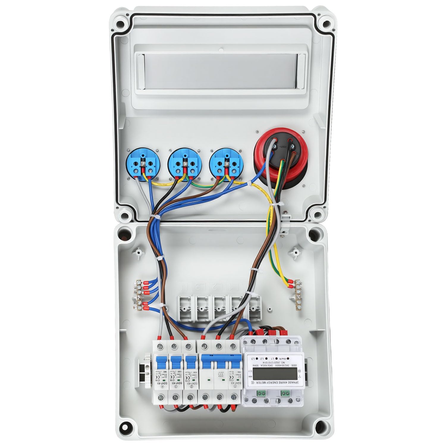CEE Wandverteiler 32A mit 3-Phasen-Stromzähler, 4 Ausgänge
