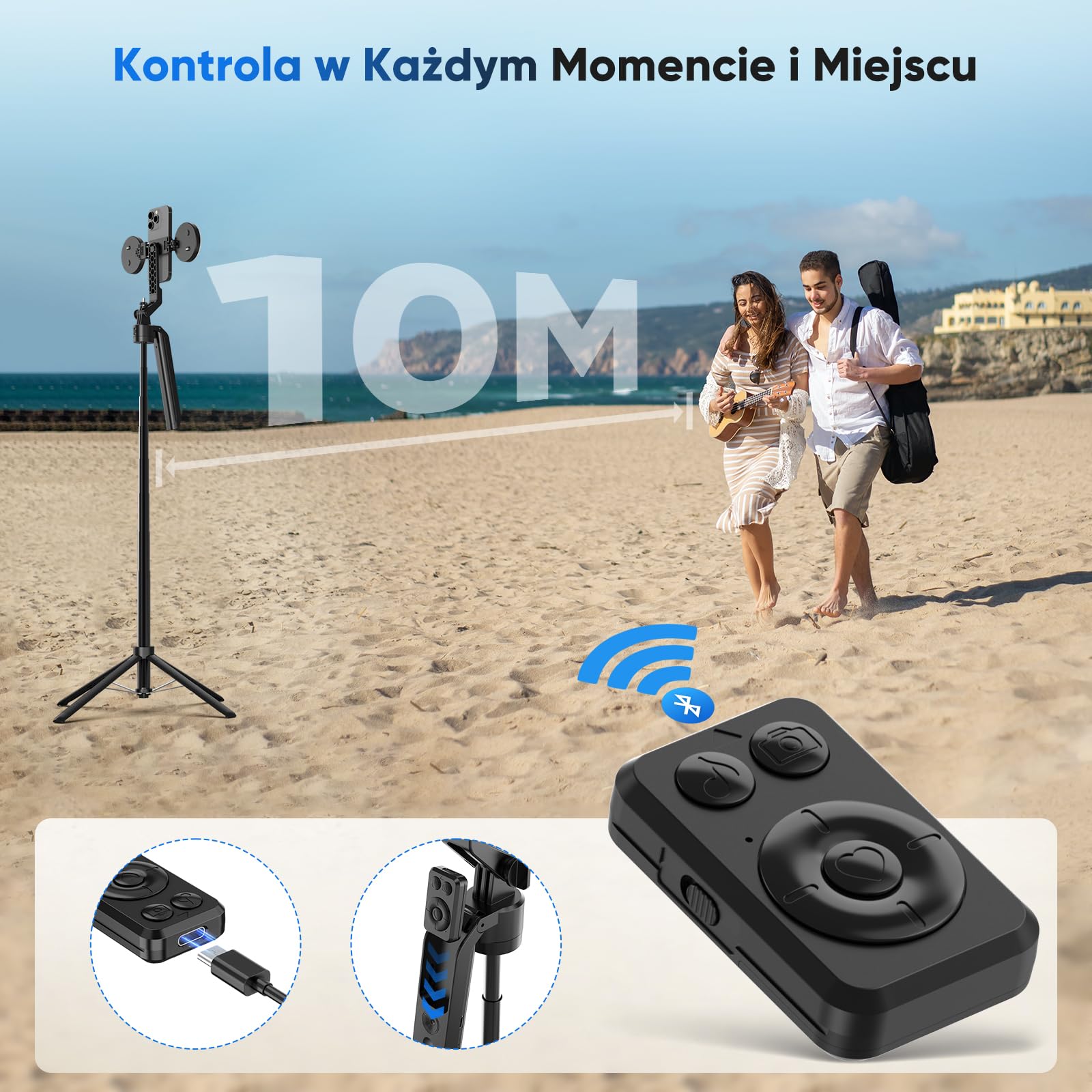 Jeebel Statyw z Śledzeniem Twarzy - 180cm Wysuwany Kijek do Selfie z Lampą LED/Sterowaniem Gestami/Zdalnym Sterowaniem/NO App/Obracany 360° - Stabilizator Gimbalowy do Telefonu DSLR Wideo Live Vlog