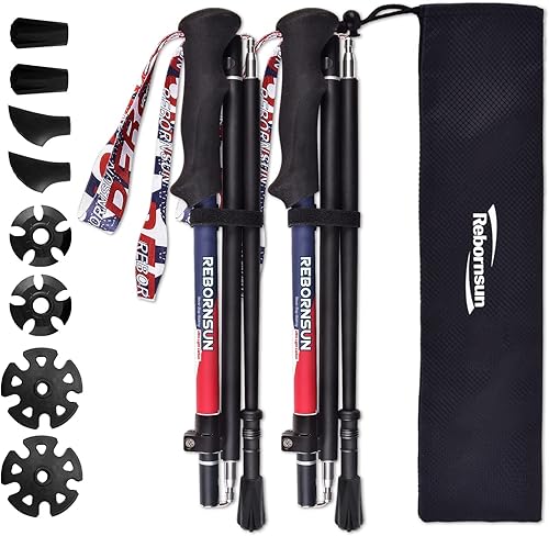 REBORNSUN Paquete de 2 postes de senderismo de rebote automático varillas de fibra de carbono de apertura rápida poste plegable de expansión