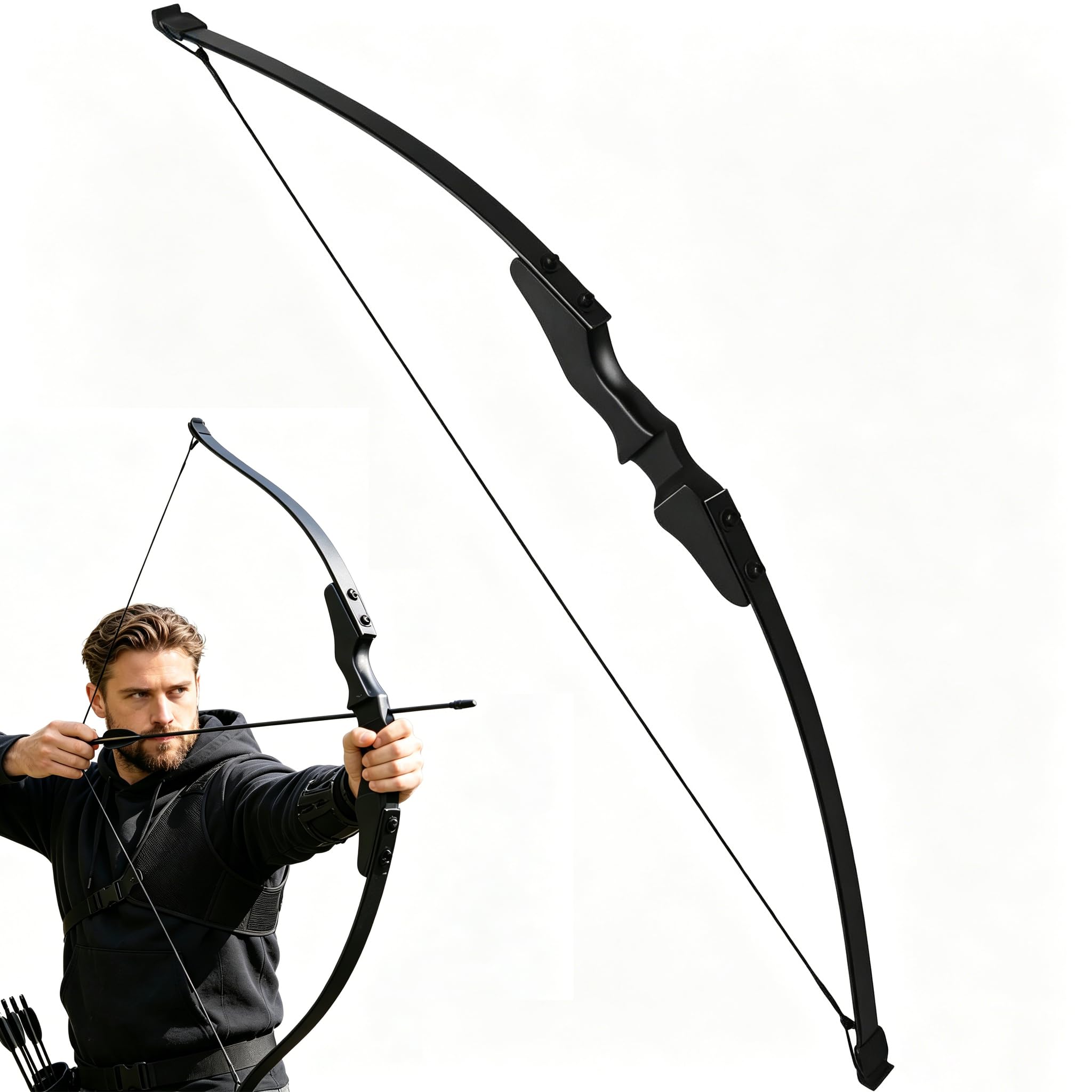 BREEZENEST 54" Recurve Bow 40 lbs for Adults, Archery Bow & Arrow Set with Dacron String Nylon Fibre & Epoxy Resin Construction for Target Practice & Beginner Training, Black