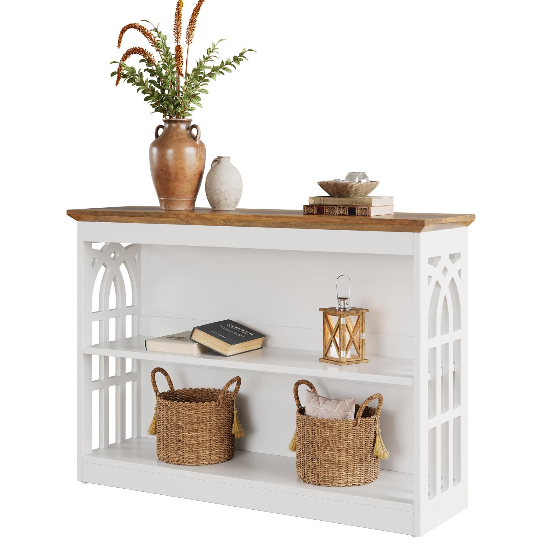 Tribesigns コンソールテーブル ソファー裏 玄関テーブル サイドテーブル 飾り棚 天然木製 約W105×D30×H80cm ホワイト シンプル