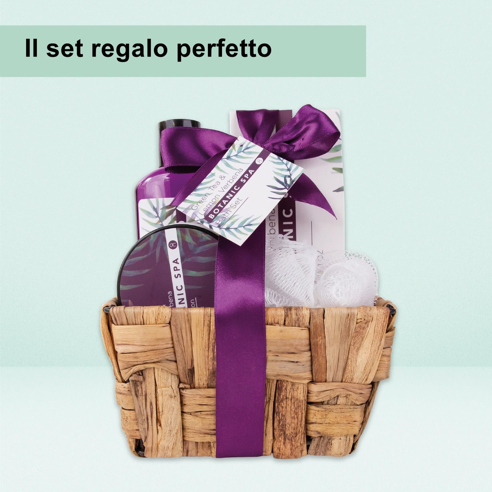 accentra Gift Set Botanic SPA in un cesto decorativo di seagrass, set da bagno e doccia - da 5 pezzi , miglior regalo per il compleanno, San Valentino, ecc.