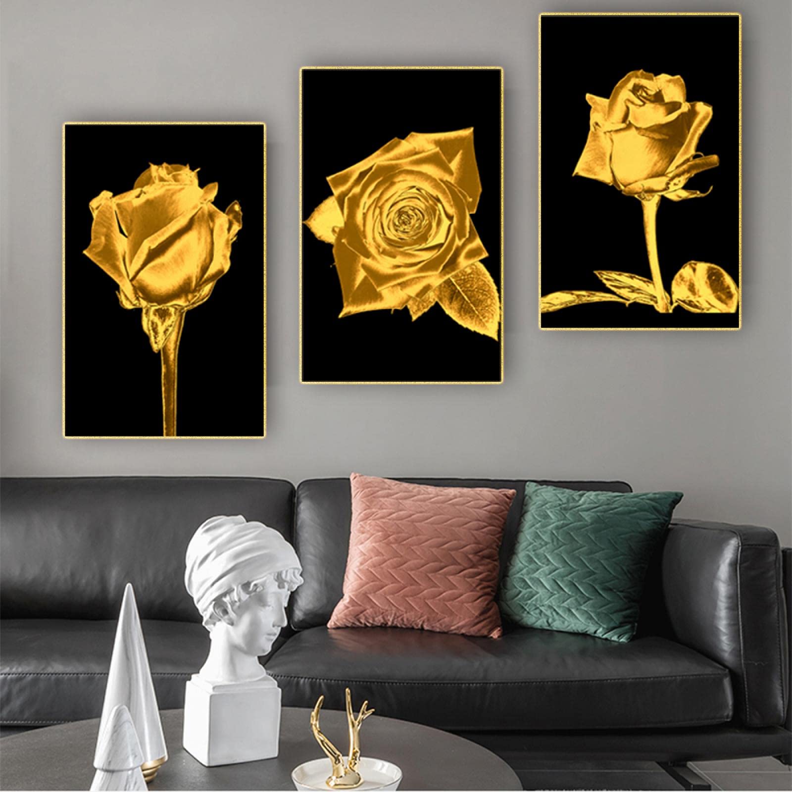 Tableau moderne salon fleur dorée triptyque chic scandinave 60x90 - 8