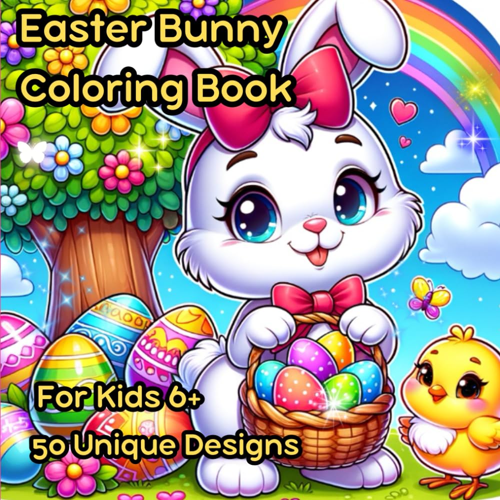 Easter Bunny Coloring Book. For Kids ages 6+: 50 Fun Easter Bunny and Easter Egg Coloring Pages for Kids to Enjoy.
