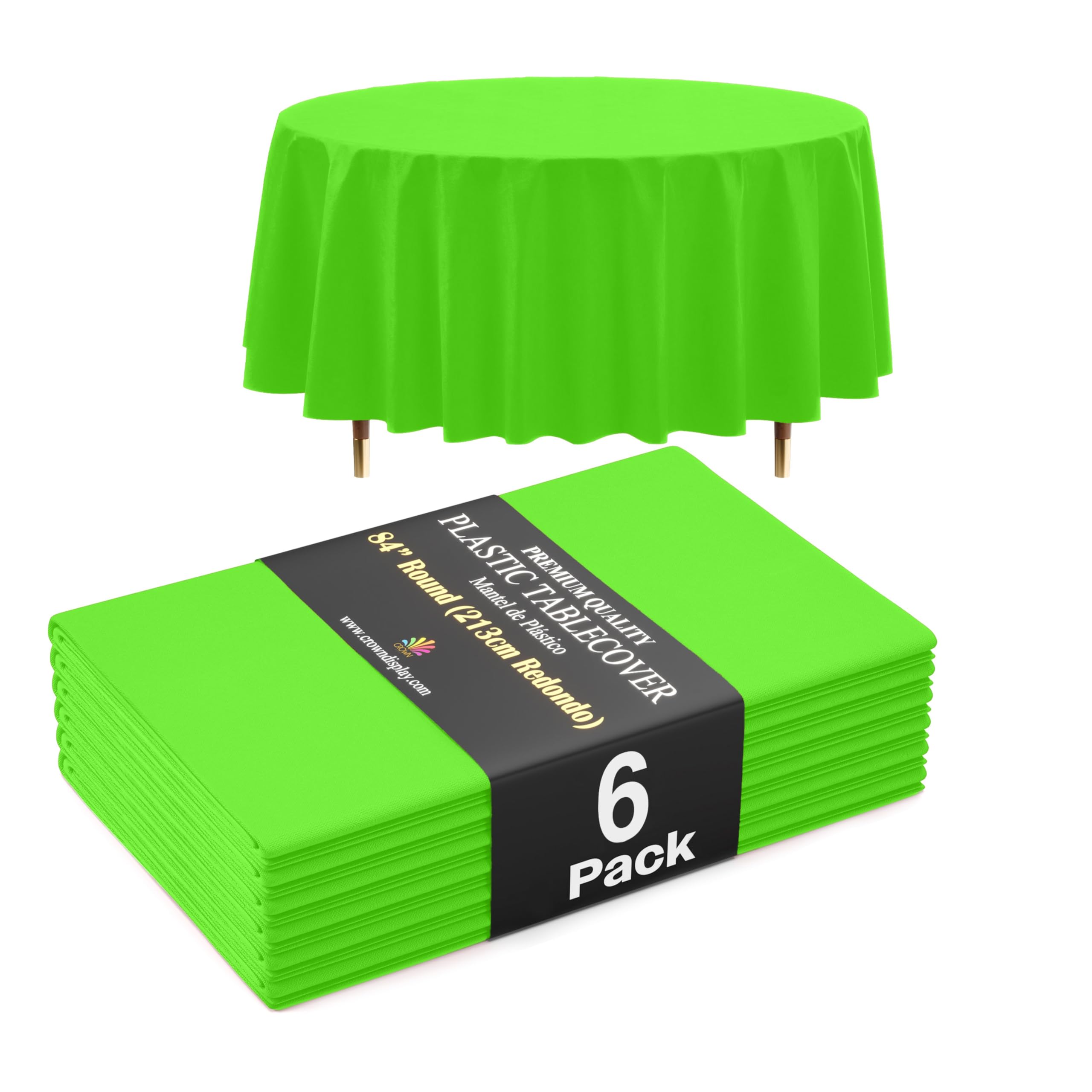 Exquisite 66% Thicker Premium Lime Green Round Tablecloth 0.5 Mil 6 Pack Plastic Table Cloth Disposable 84 Inch Round Plastic Tablecloth Won't Tear Easily Like Cheap Thin Brands