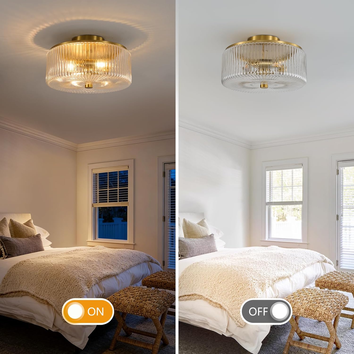 Mid Century Modern Ceiling Light: 4 Light 15" Clear Ribbed Glass Semi Flush Mount Ceiling Light Fixture Farmhouse Drum Chandelier For Dining Room Entryway Kitchen Bedroom Bathroom Living Room Hallway