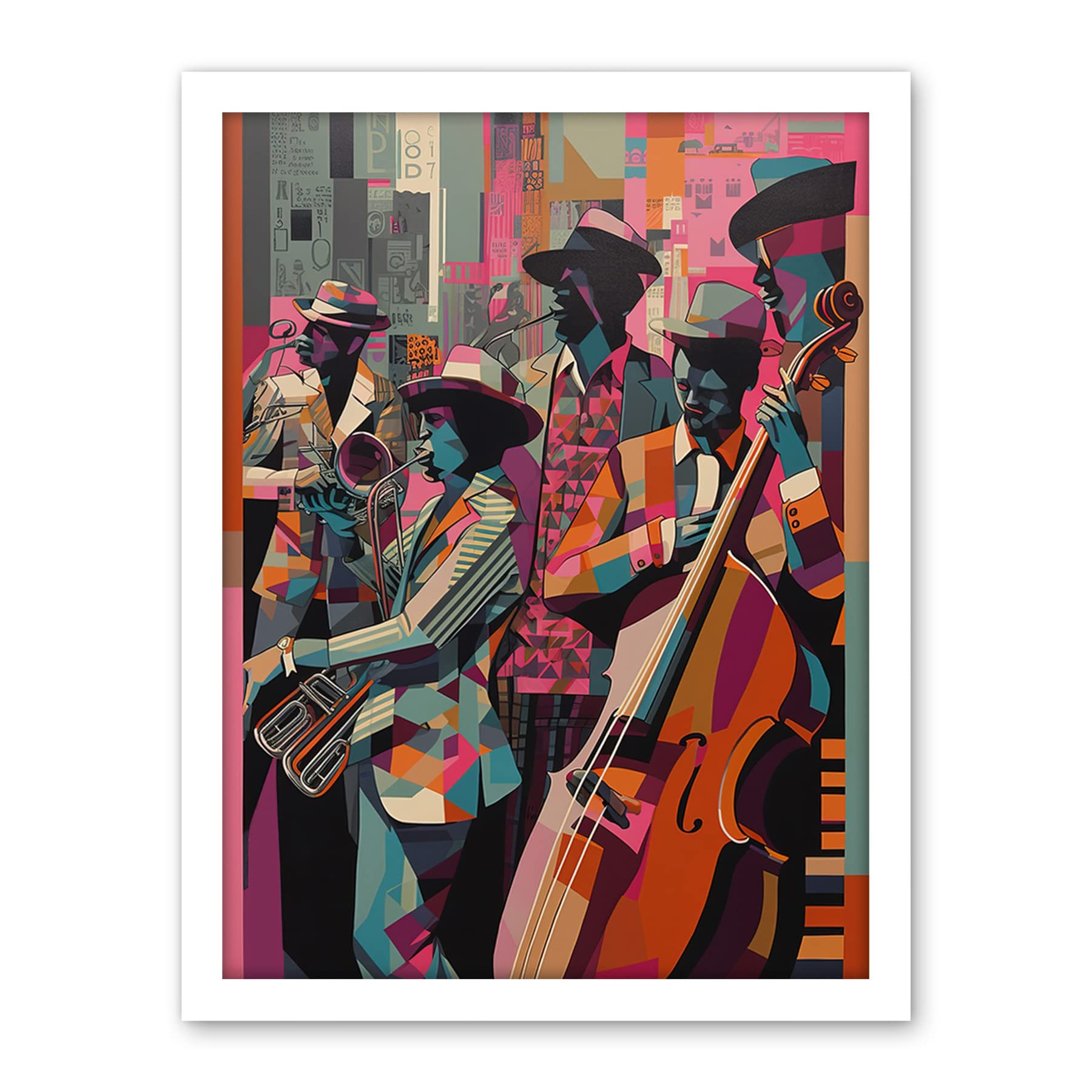 Artery8 New Orleans Jazz Festival Musicians Warming Up in the City Street Abstract Modern Painting Artwork Framed Wall Art Print 18X24 Inch