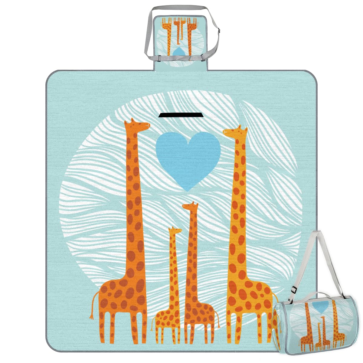 Shimoshe Picnic Blankets 57”x 59”, Giraffe Family Waterproof Sandproof Picnic Mat Lightweight Foldable Beach Blanket for Camping Park Grass Beach Outdoor Blanket