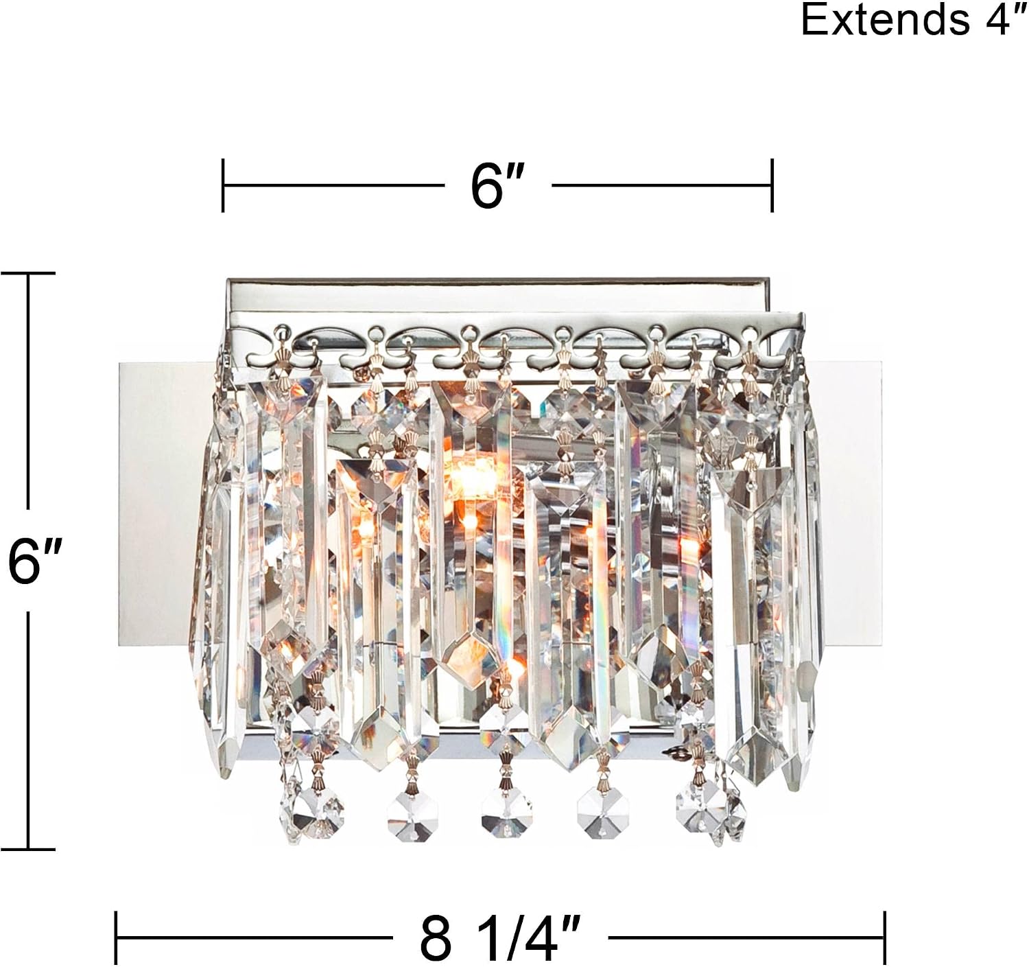 Possini Euro Design Hanging Crystal Modern Wall Light Sconce Chrome Silver Hardwired 8 1/4" Wide Fixture Clear Strand and Prisms Bedroom Bathroom Bedside Living Room Home Hallway Dining Kitchen