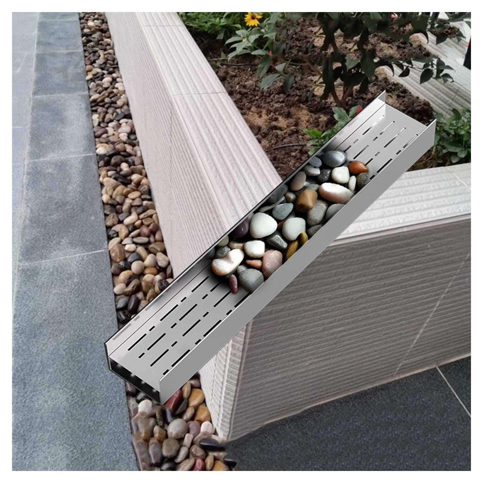 GLDYTVF Stainless Steel Drainage Channel with Grate Heavy-Duty Drainage System for Concrete Pavers Patios Walkways - (H20*W15CM/H7.87*W5.91IN)