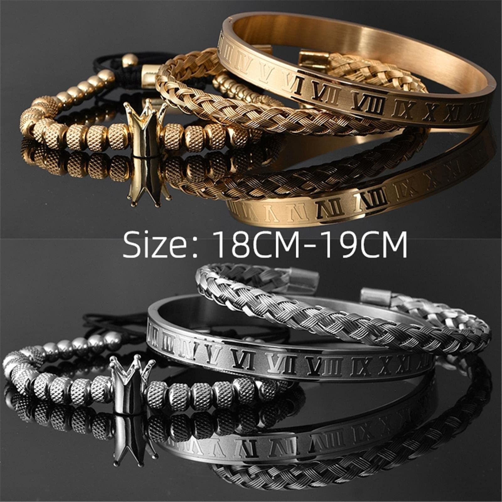 Bracciale Uomo Braccialetto Donna Regalo Bracciali Bracciale Romano Smaltato di Lusso Royal Crown Charm Men Geometry Open Bracciali Regolabili Coppia Blackgoldcrown
