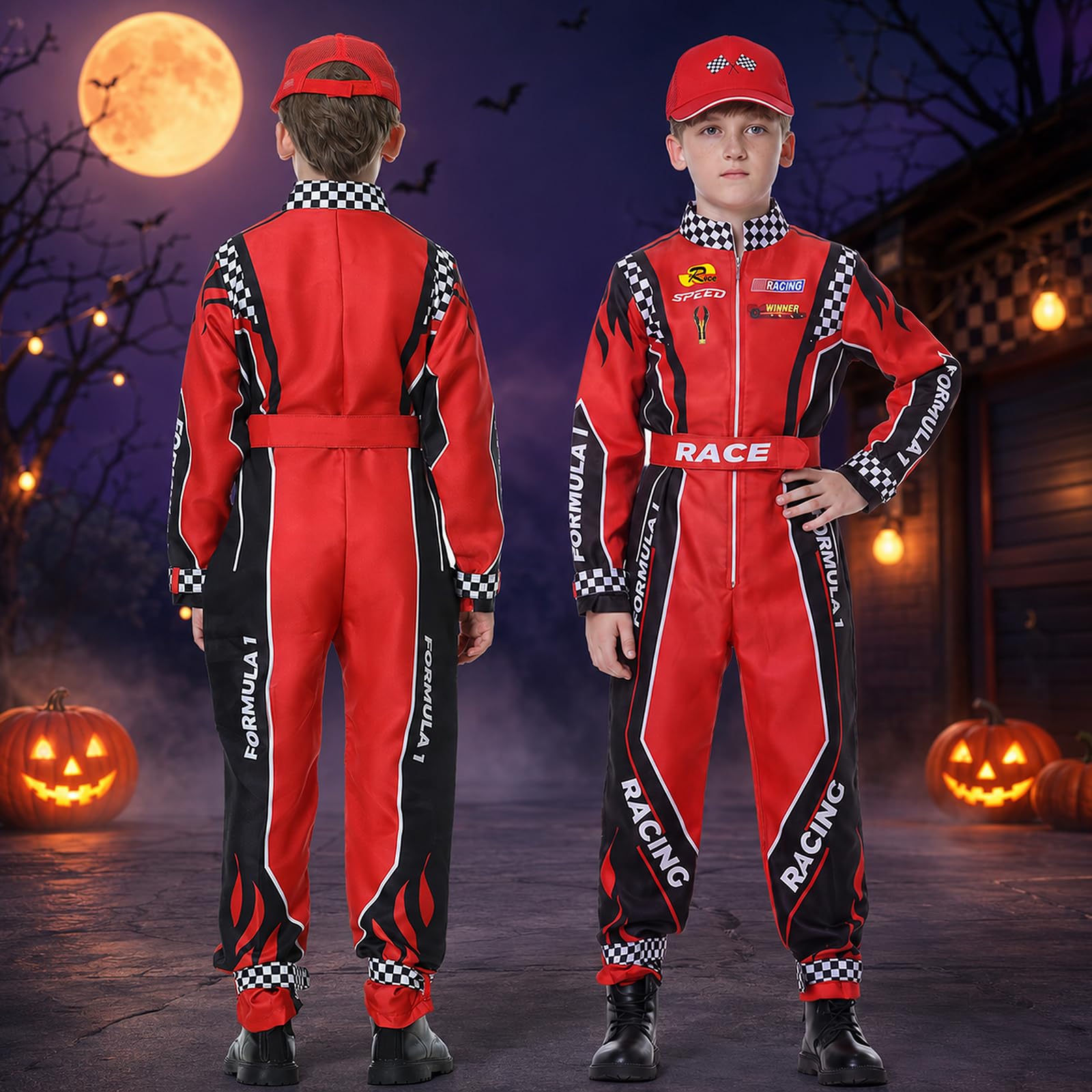 Costume da pilota di auto da corsa Ragazzi Tuta da pilota con berretto per auto Bambini Vestiti per Halloween
