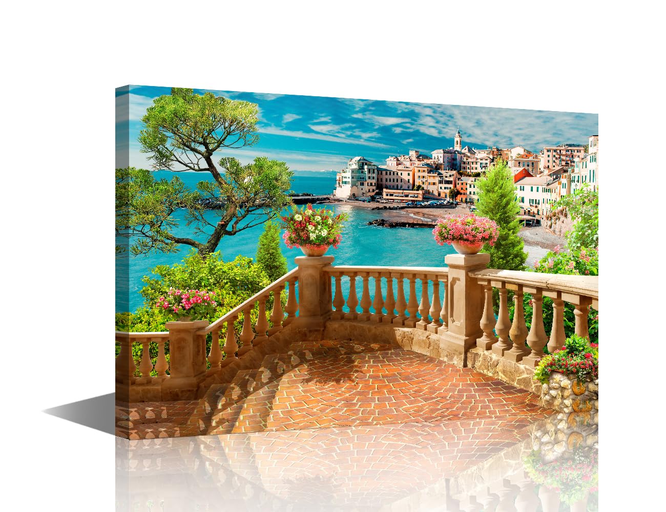 TISHIRON Harbor of the Sea Town Art Work for Home Wall European Town Posters & Prints Painting Pictures Canvas Artwork Home Decorations for Living Room Bedroom Giclee Framed Ready to Hang 24" Wx36 H