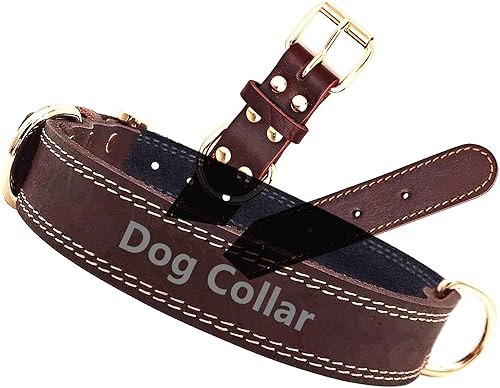 Miniatura 7 de Collar de perro para cuello de perro tamaño de 22 a 24 pulgadas collar de perro de cuero marrón ajustable para perros de 30 a 45 libras cómodo