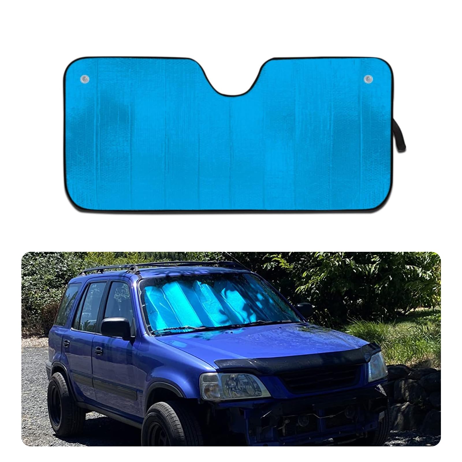 1 PC Car 57" x 27.5" Windshield Sunshade, Five-Layer Thickened Thermal Insulation Foldable UV Reflector, Keep Vehicle Cool Portable Sunshield, Universal Interior Protector for Cars (Blue)