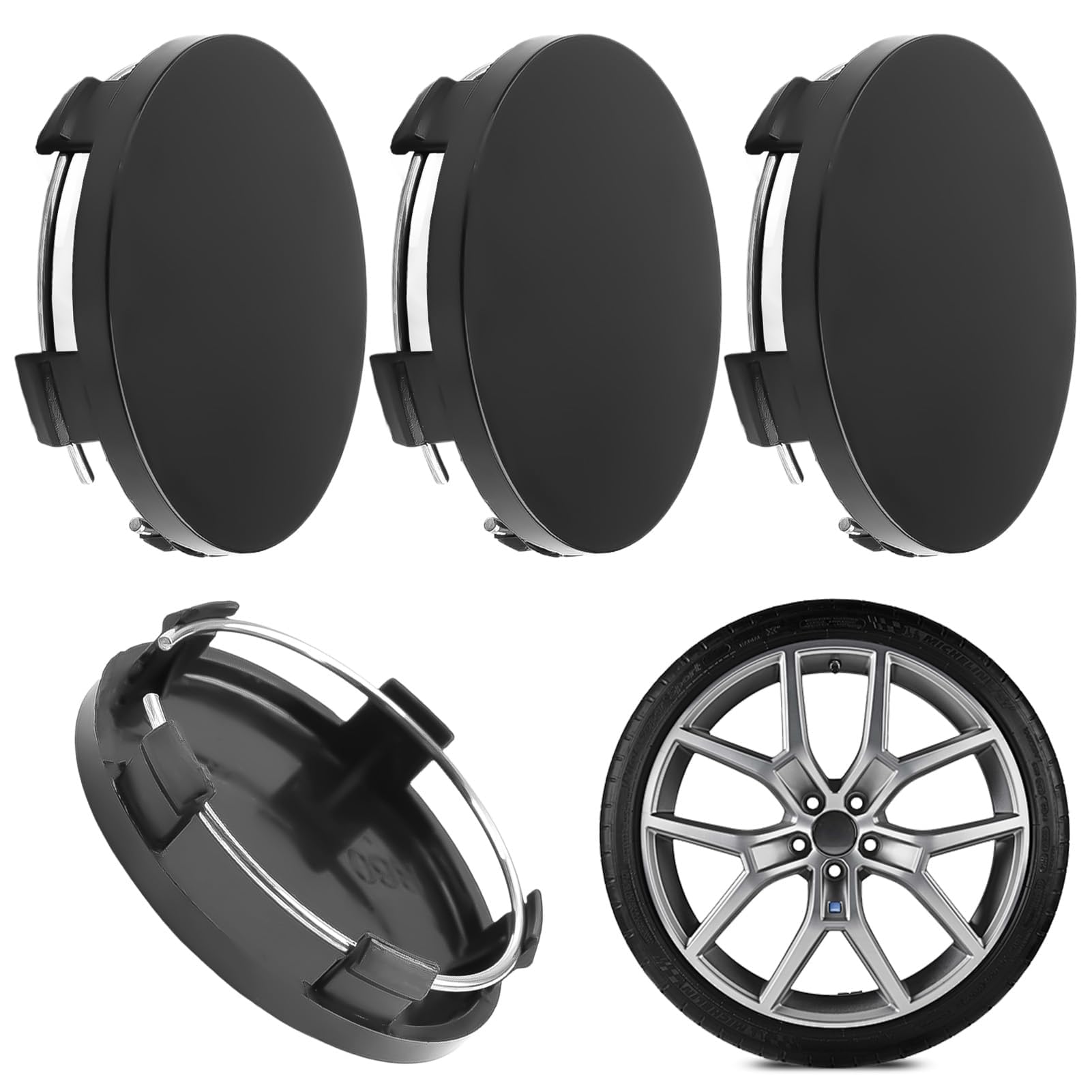 4 Pièces Auto Cache Moyeux, 60mm Couverture Universelle de Jante de Pneu de Véhicule ABS Plastique Centre de Jante Capuchons Accessoire (Noir