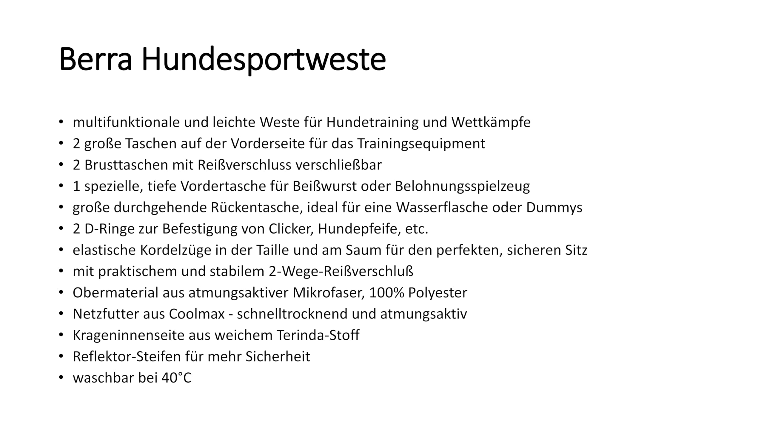 Berra Hundesportweste Hundeführerweste Trainingsweste Dummyweste SCHWARZ (L)