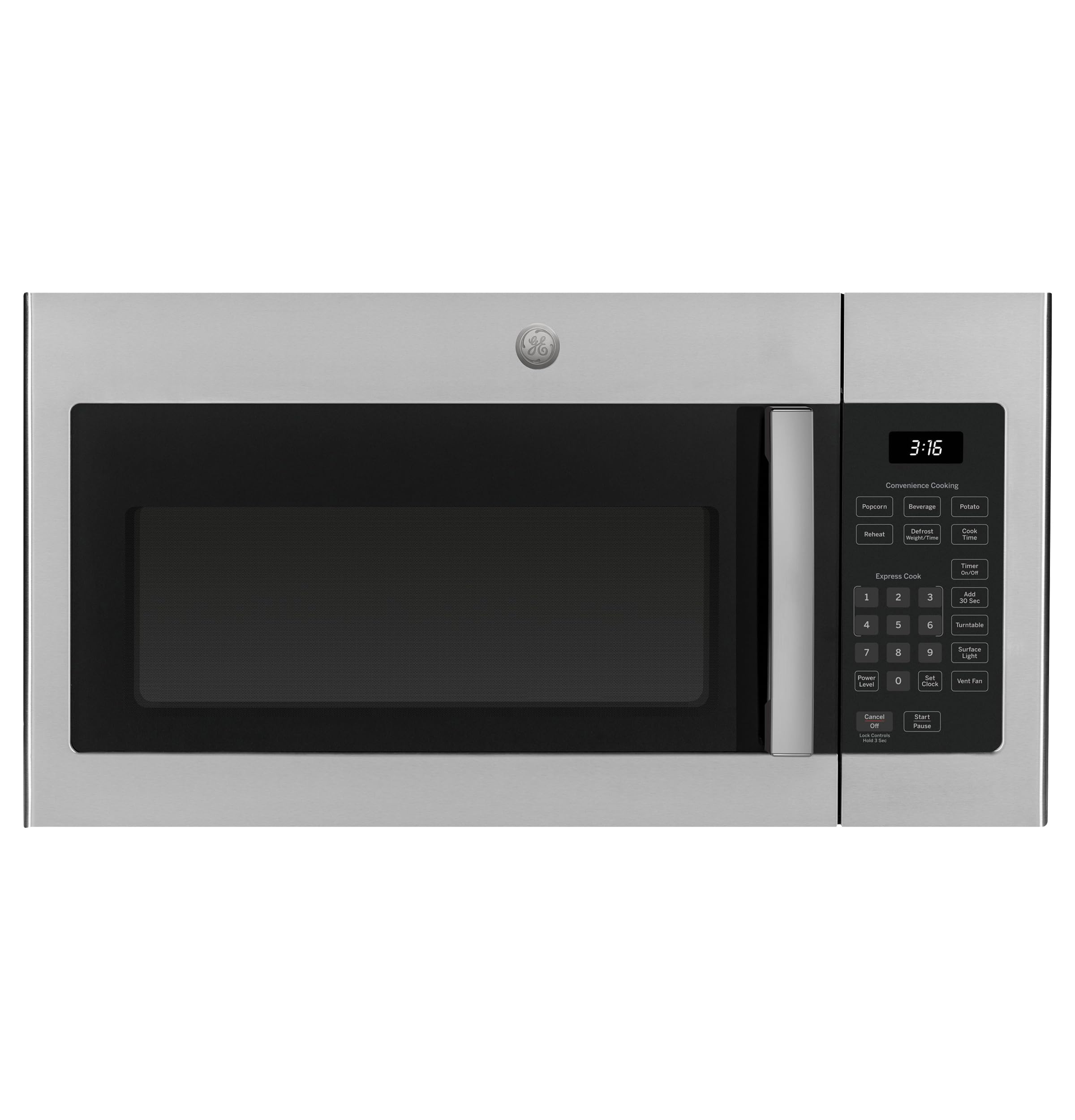 Photo 1 of GE 30" Over-the-Range Microwave, 1.6 Cu. Ft., 1000 Watts, 300 CFM Hood Vent, LED Lighting, Auto Defrost, Easy Mount Install, Stainless Steel, JVM3160RFSS