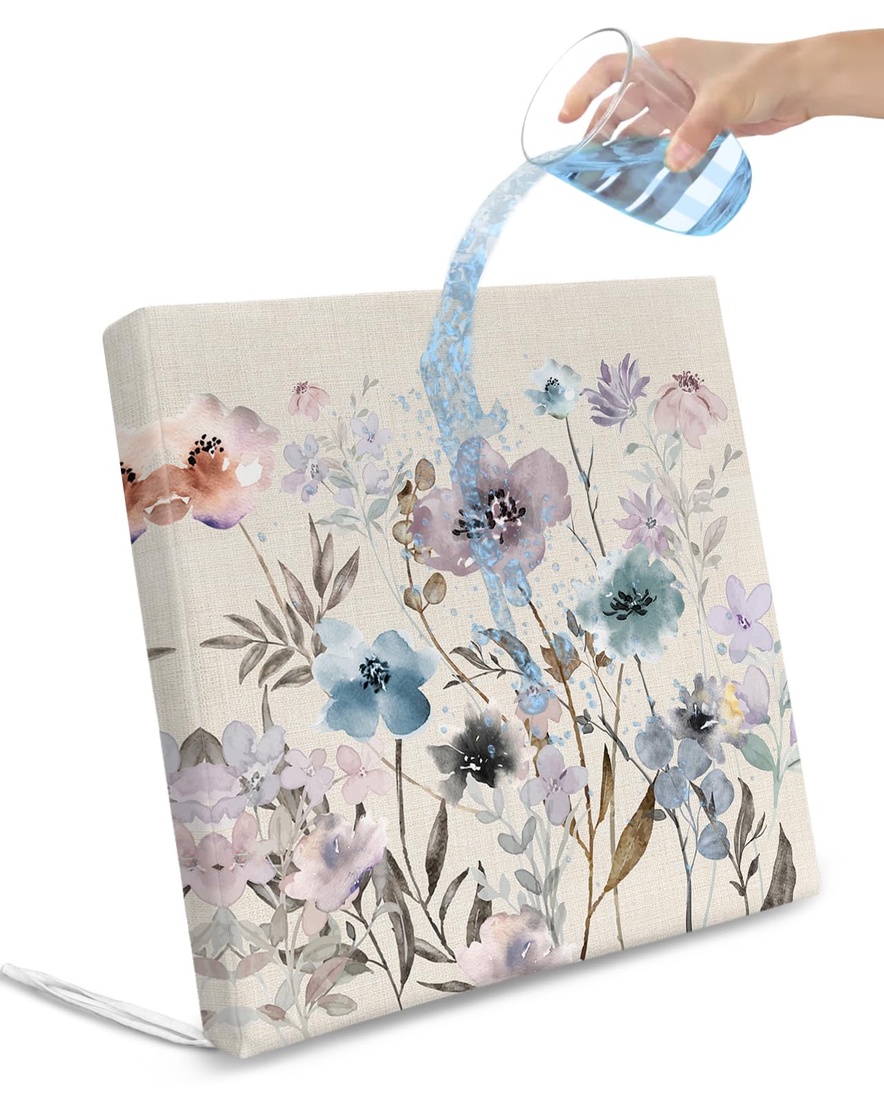 Edwiinsa Botanical Flower Indoor/Outdoor Seat Cushions Cover,Waterproof Patio Chaise Lounge Cushion Cover for Beach Pool Side Chair Cushions 24x24x2 Pieces Farmhouse Watercolor Plant Leaves