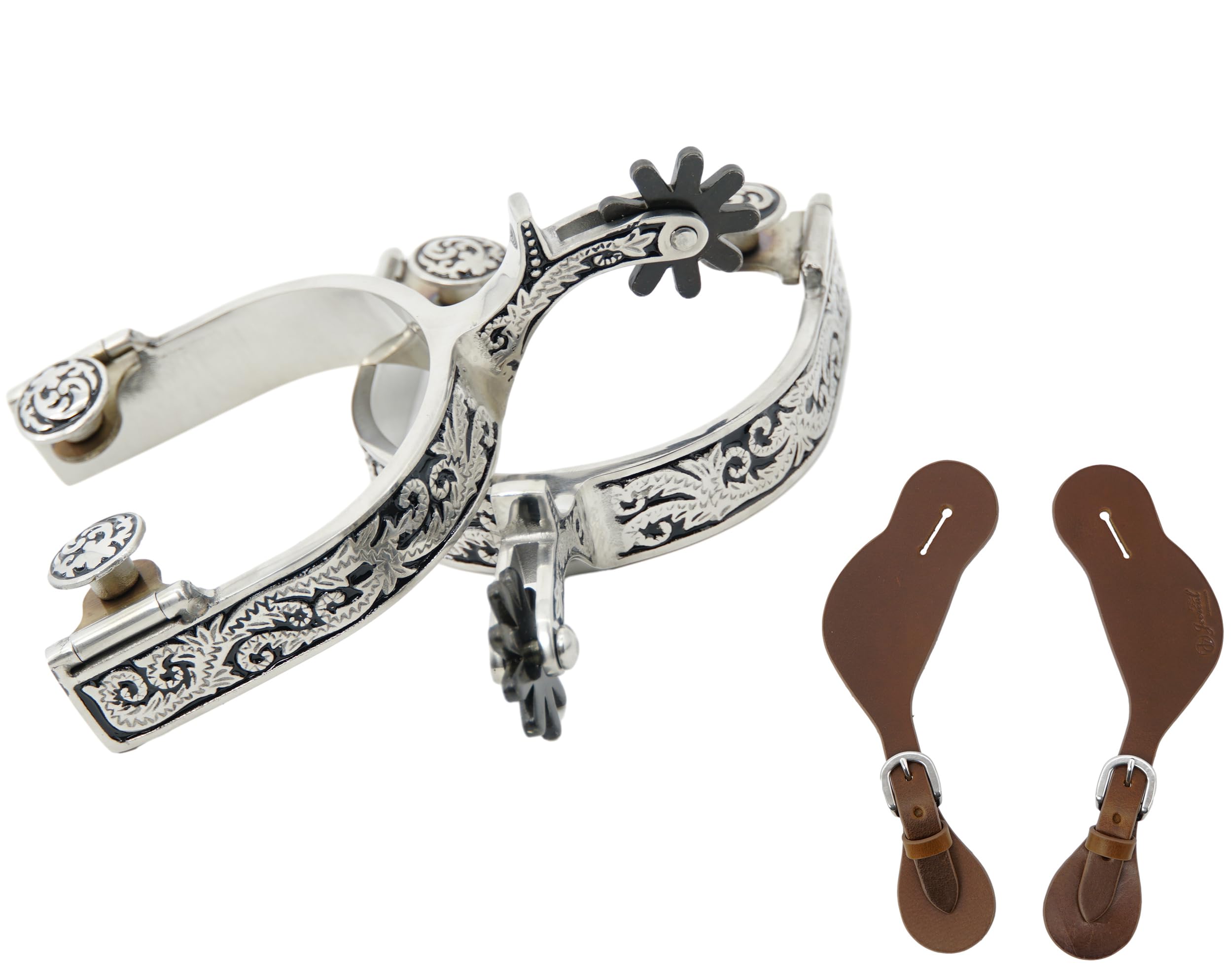 Jeereal Westernsporen mit Sporenriemen, gravierten Besätzen und Rowel, für Damen und Herren